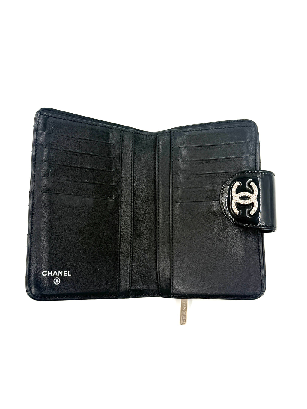 Chanel Black Patent Leather Wallet with Silver Hardware - Pre Owned Authentic