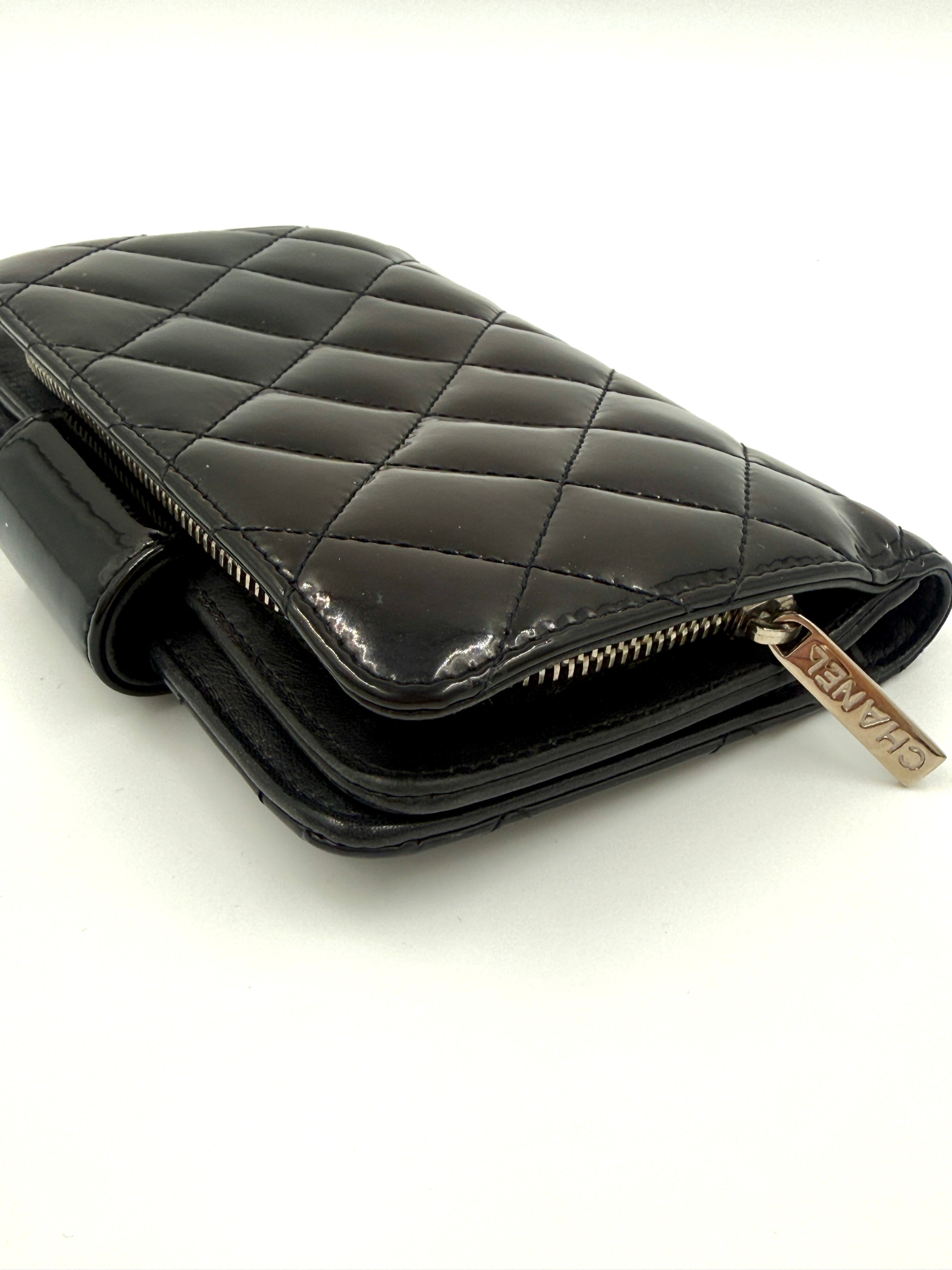 Chanel Black Patent Leather Wallet with Silver Hardware - Pre Owned Authentic