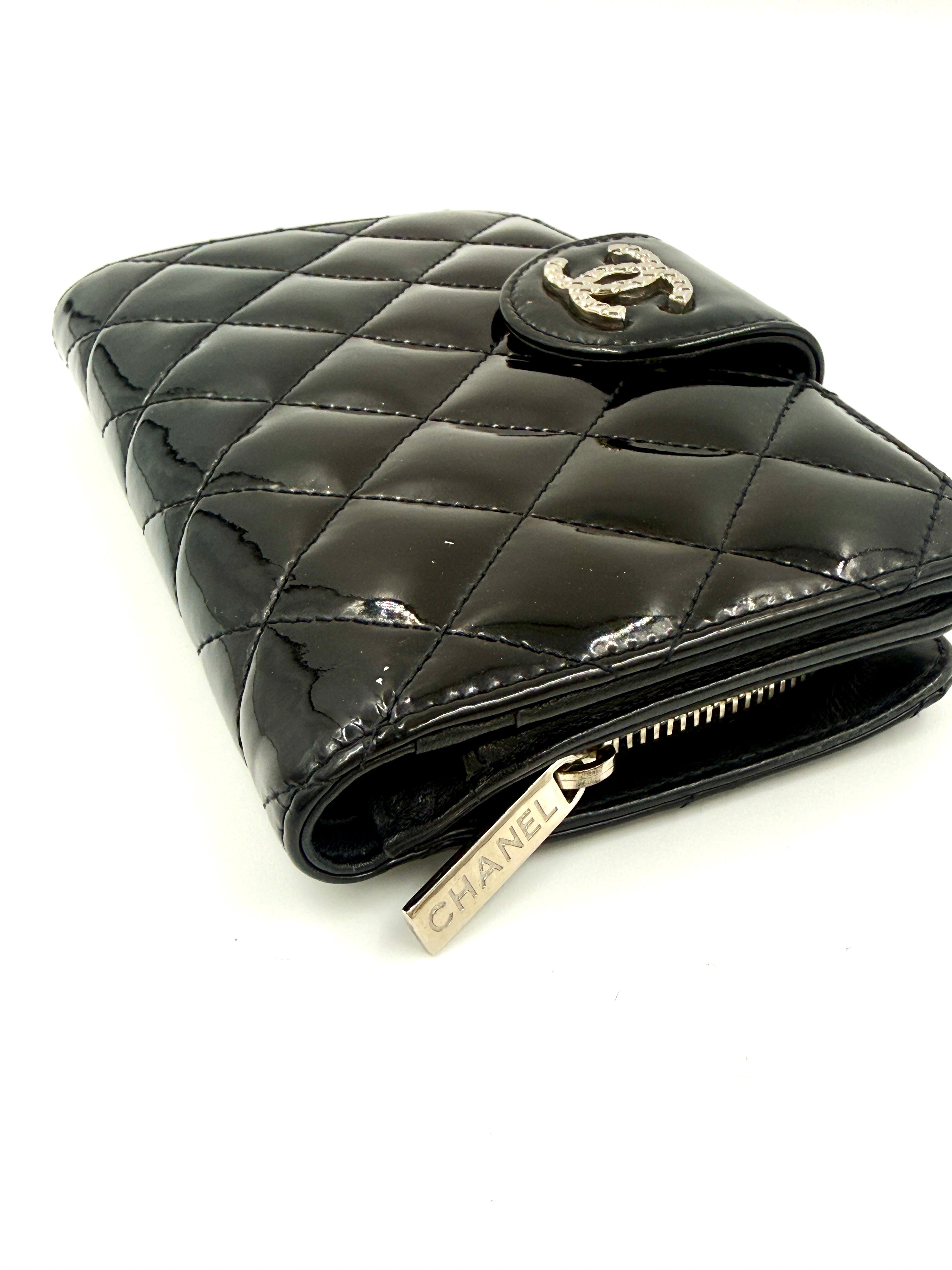 Chanel Black Patent Leather Wallet with Silver Hardware - Pre Owned Authentic