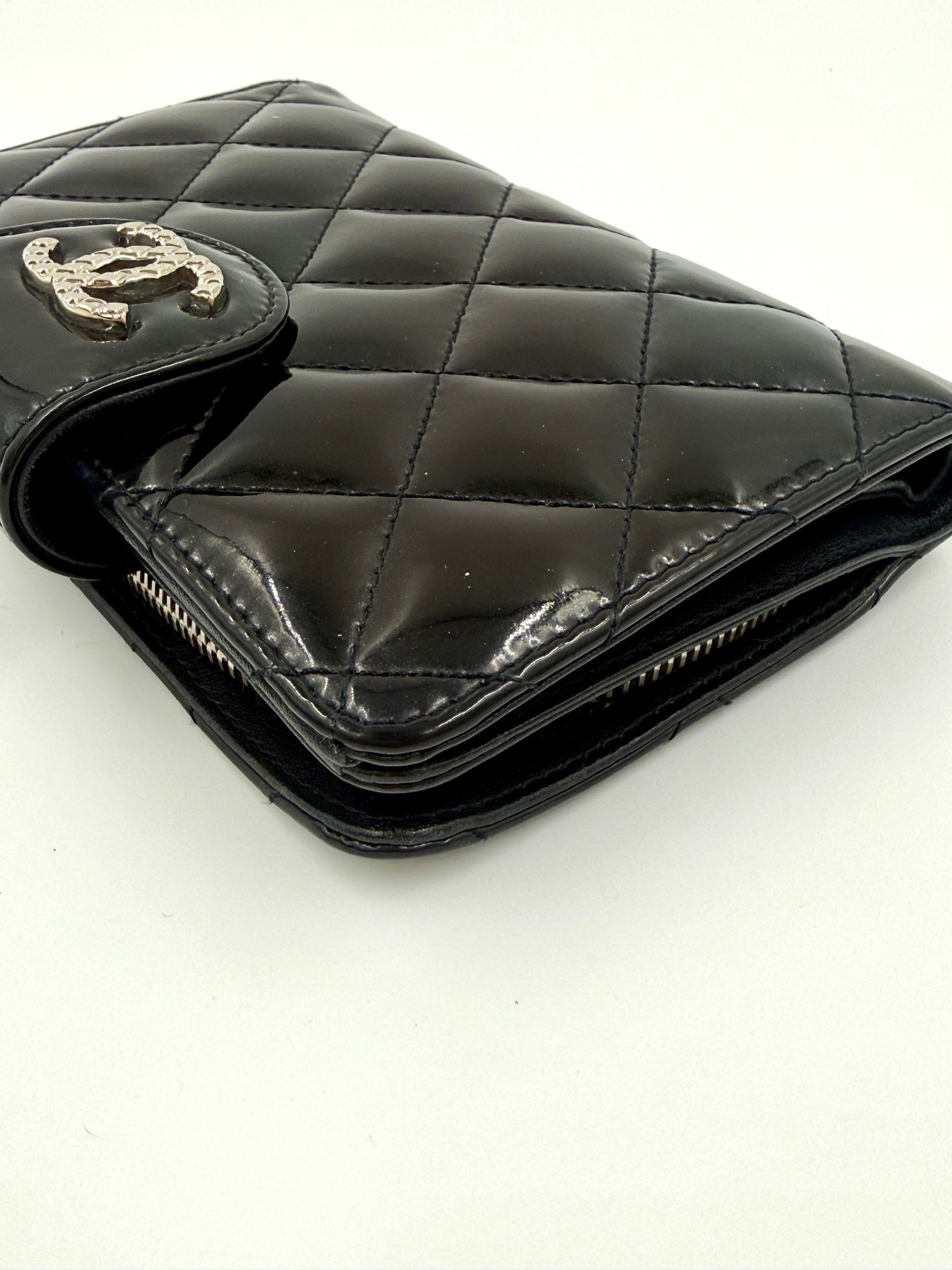 Chanel Black Patent Leather Wallet with Silver Hardware - Pre Owned Authentic