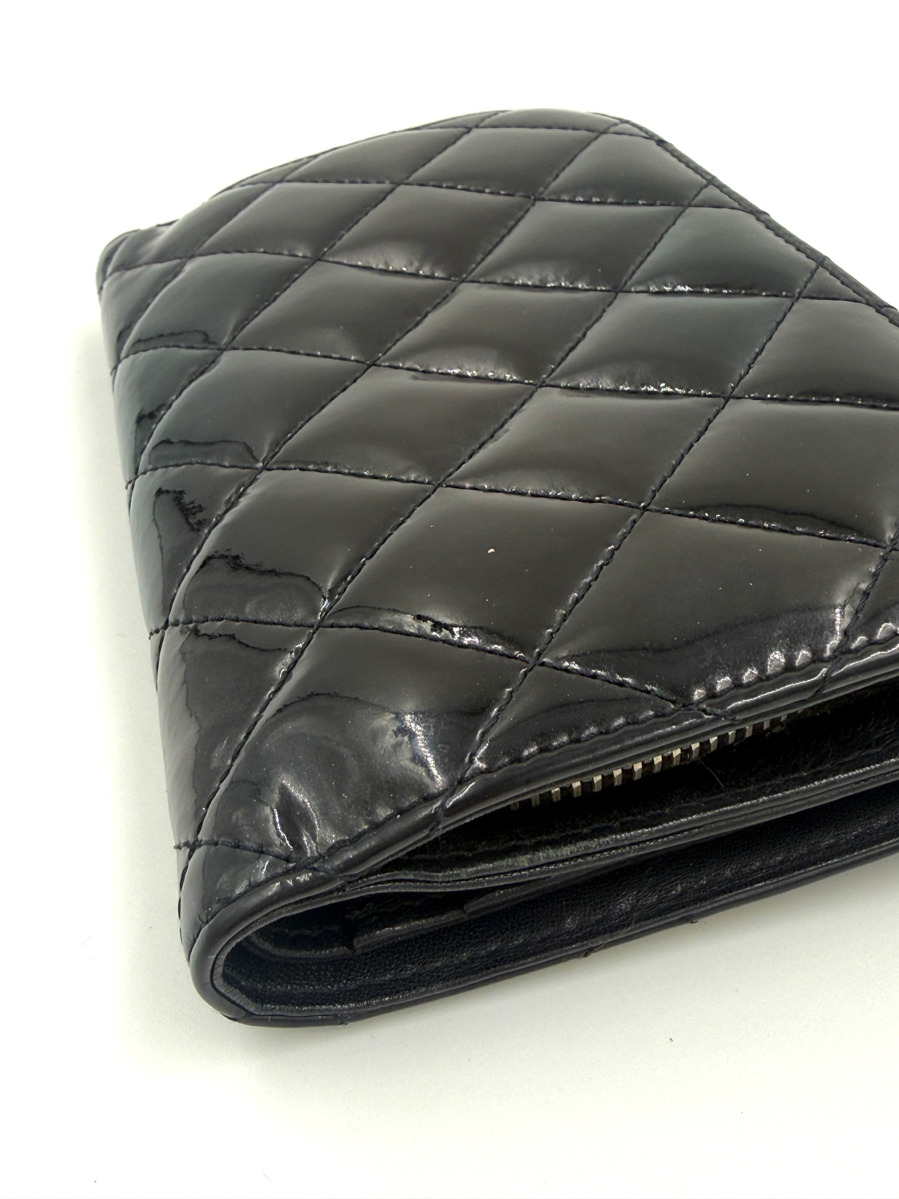 Chanel Black Patent Leather Wallet with Silver Hardware - Pre Owned Authentic