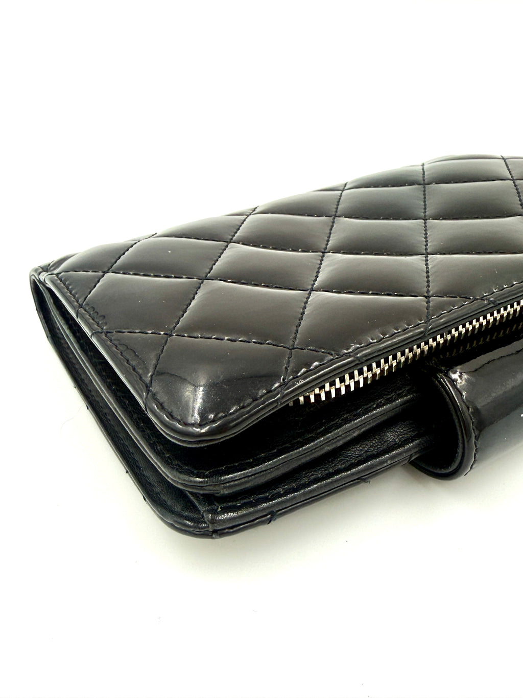 Chanel Black Patent Leather Wallet with Silver Hardware - Pre Owned Authentic