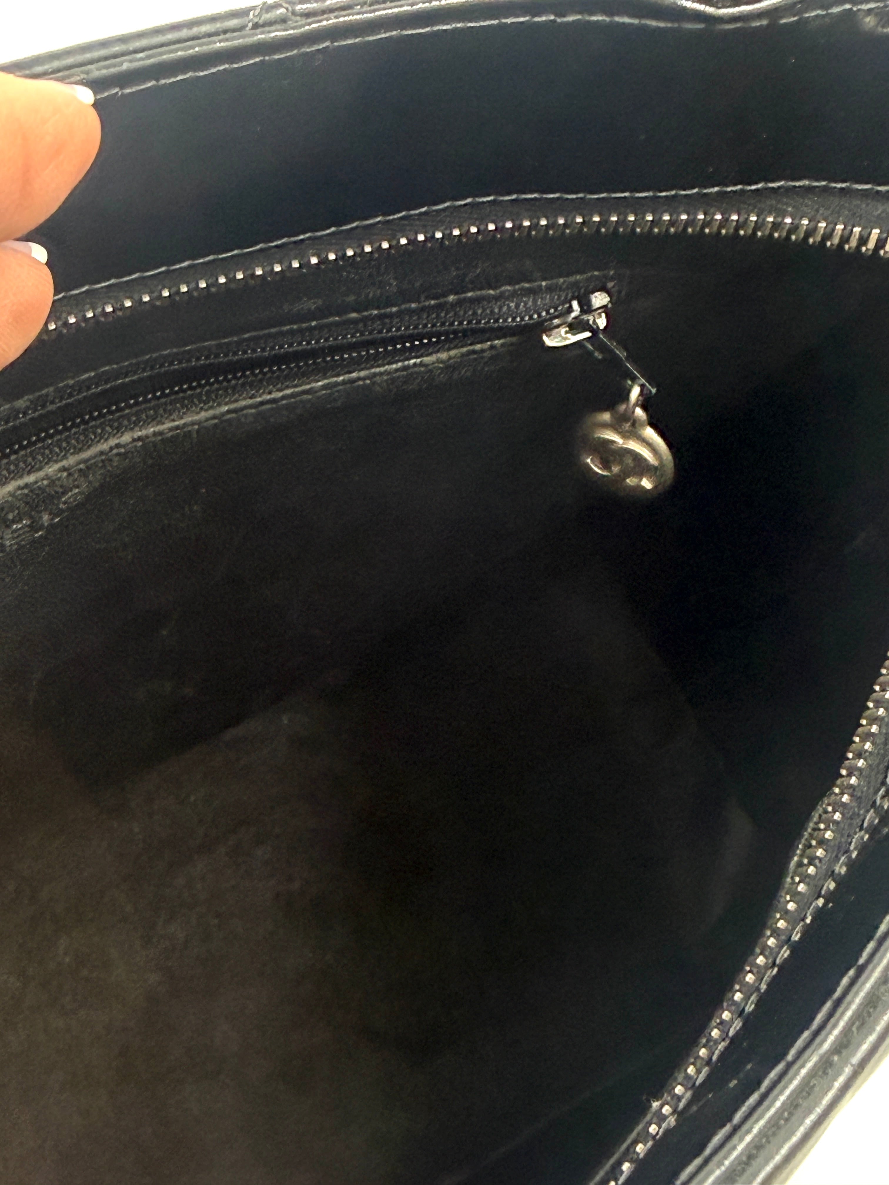 Chanel Black Quilted Patent Leather Medallion Tote Bag with Silver Hardware - Pre Owned Authentic