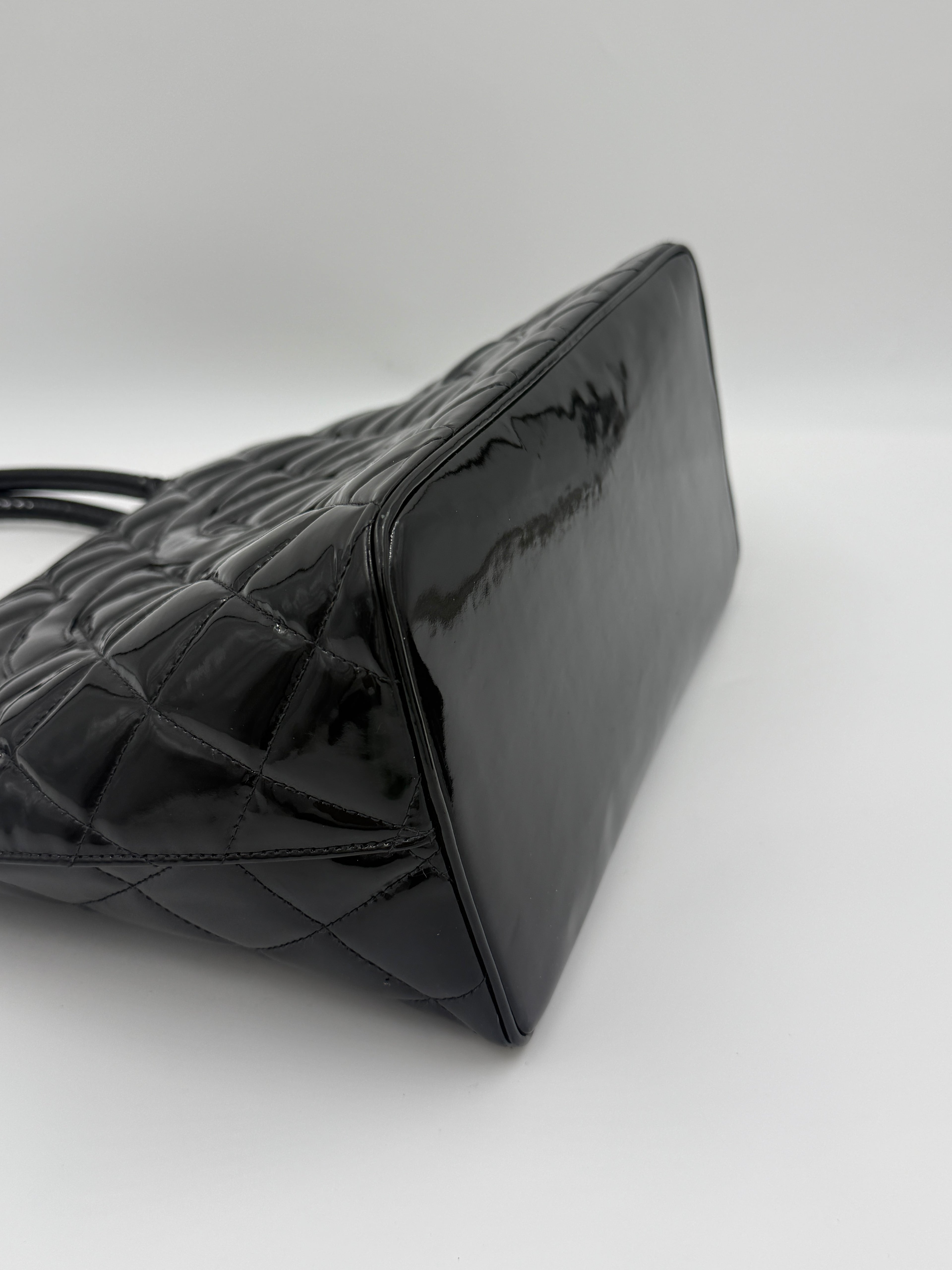 Chanel Black Quilted Patent Leather Medallion Tote Bag with Silver Hardware - Pre Owned Authentic