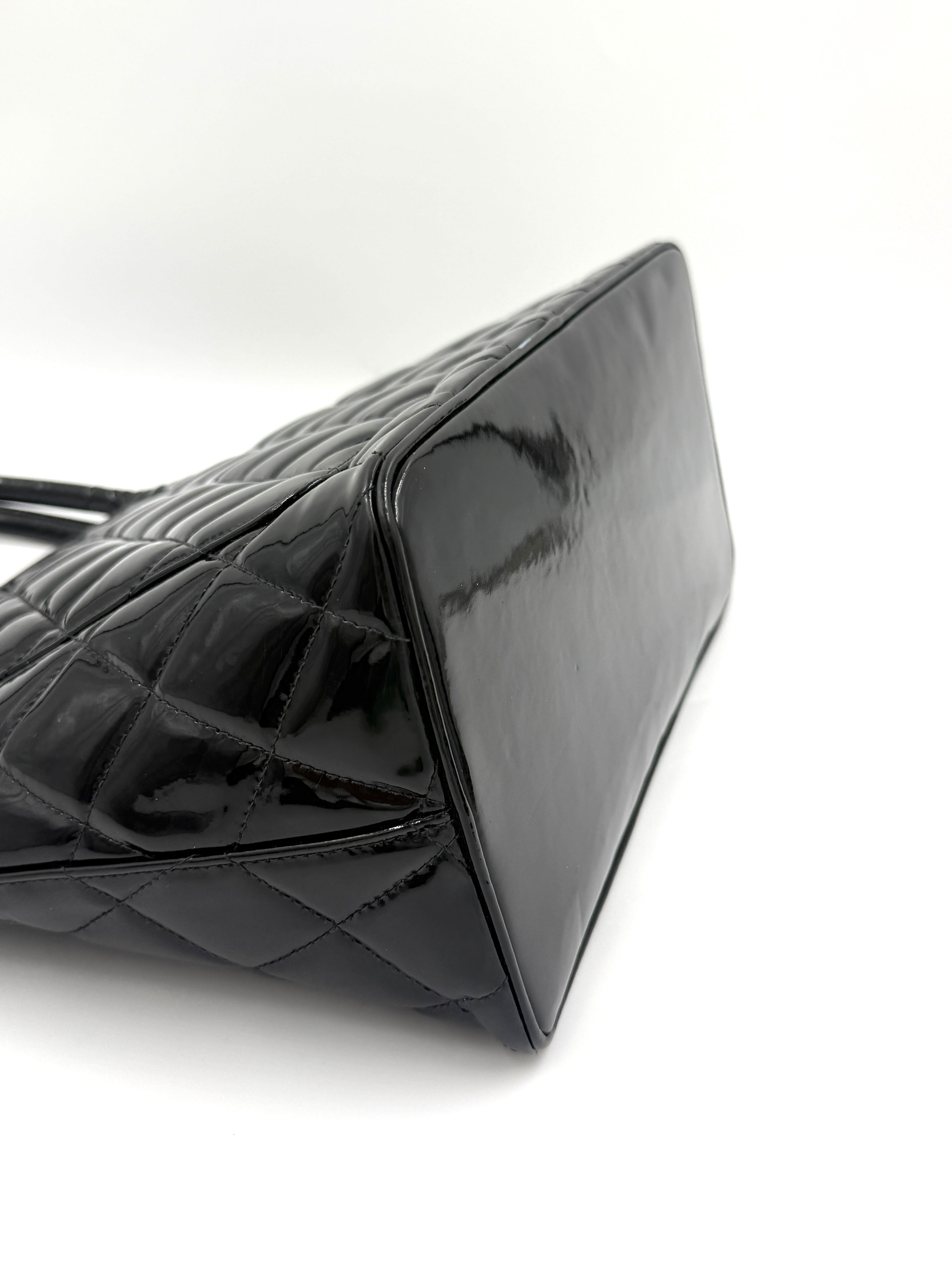 Chanel Black Quilted Patent Leather Medallion Tote Bag with Silver Hardware - Pre Owned Authentic