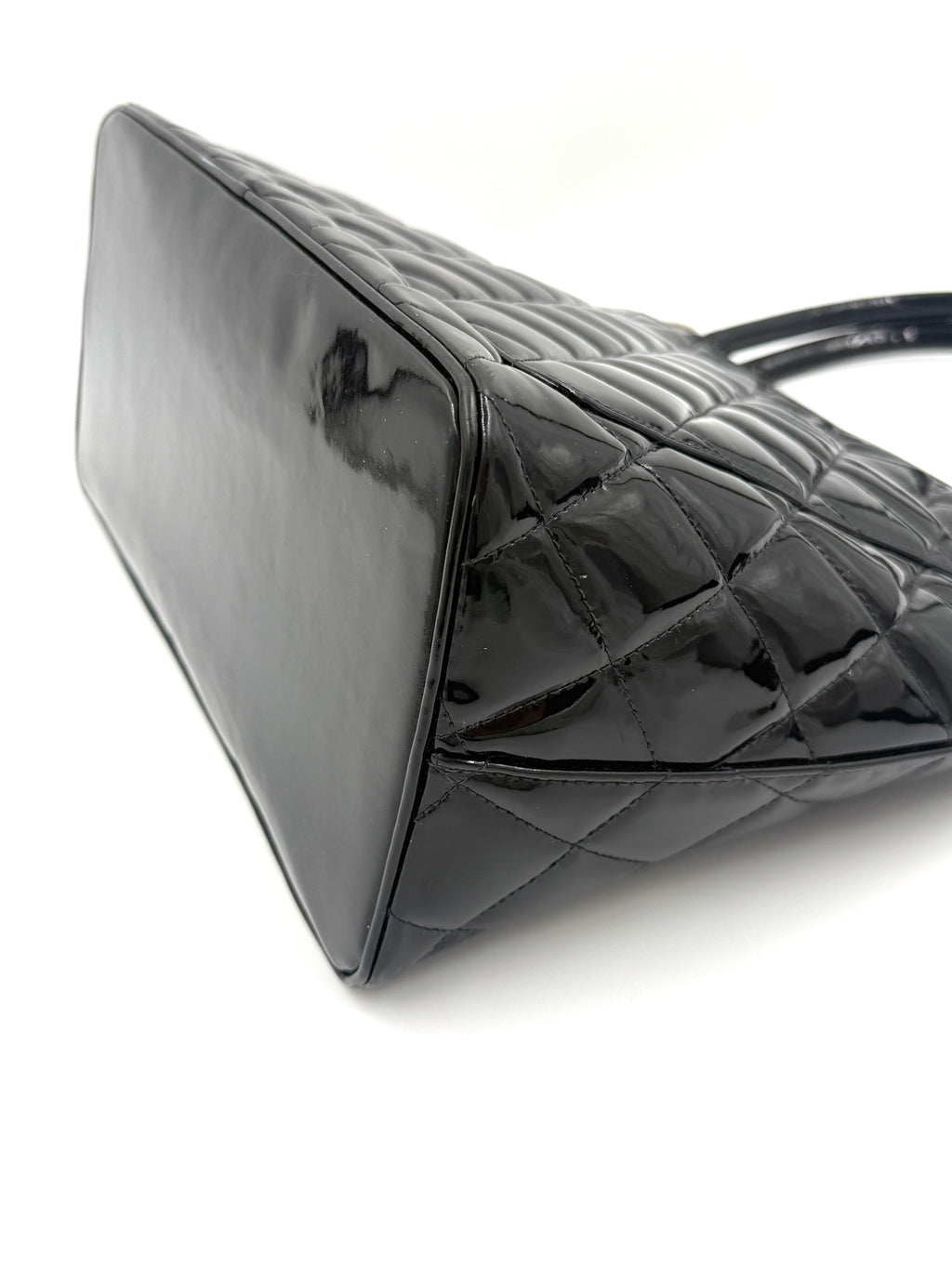 Chanel Black Quilted Patent Leather Medallion Tote Bag with Silver Hardware - Pre Owned Authentic