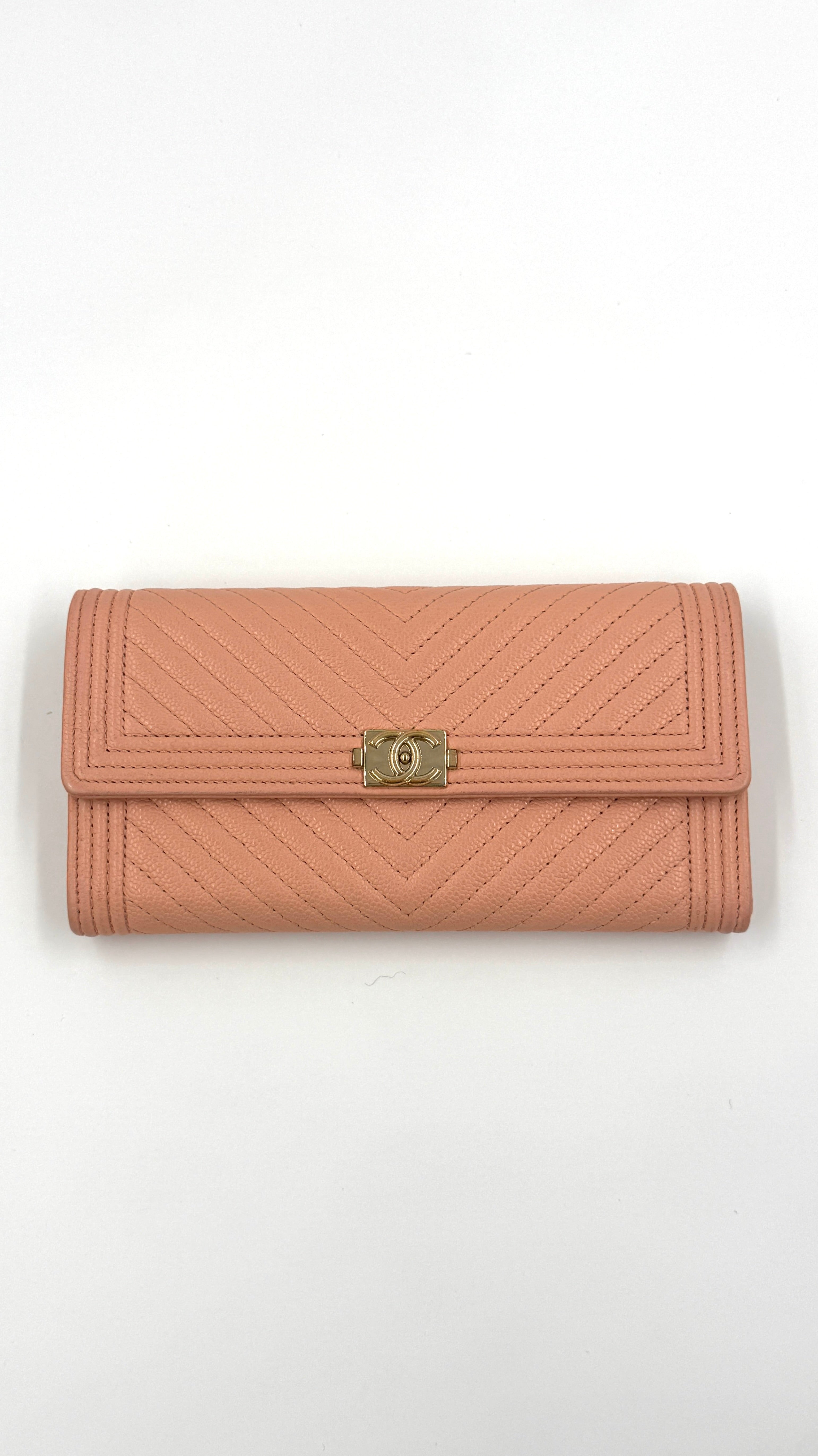 Chanel Caviar Leather Chevron Boy Wallet with Gold Hardware - Pre Owned Authentic