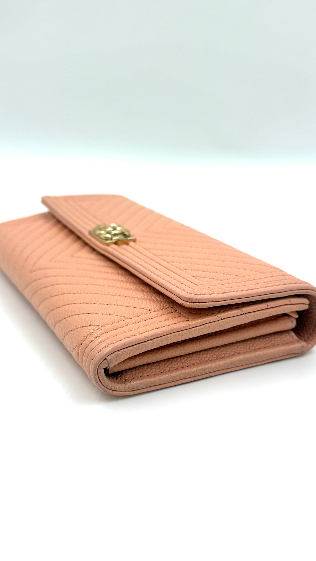 Chanel Caviar Leather Chevron Boy Wallet with Gold Hardware - Pre Owned Authentic