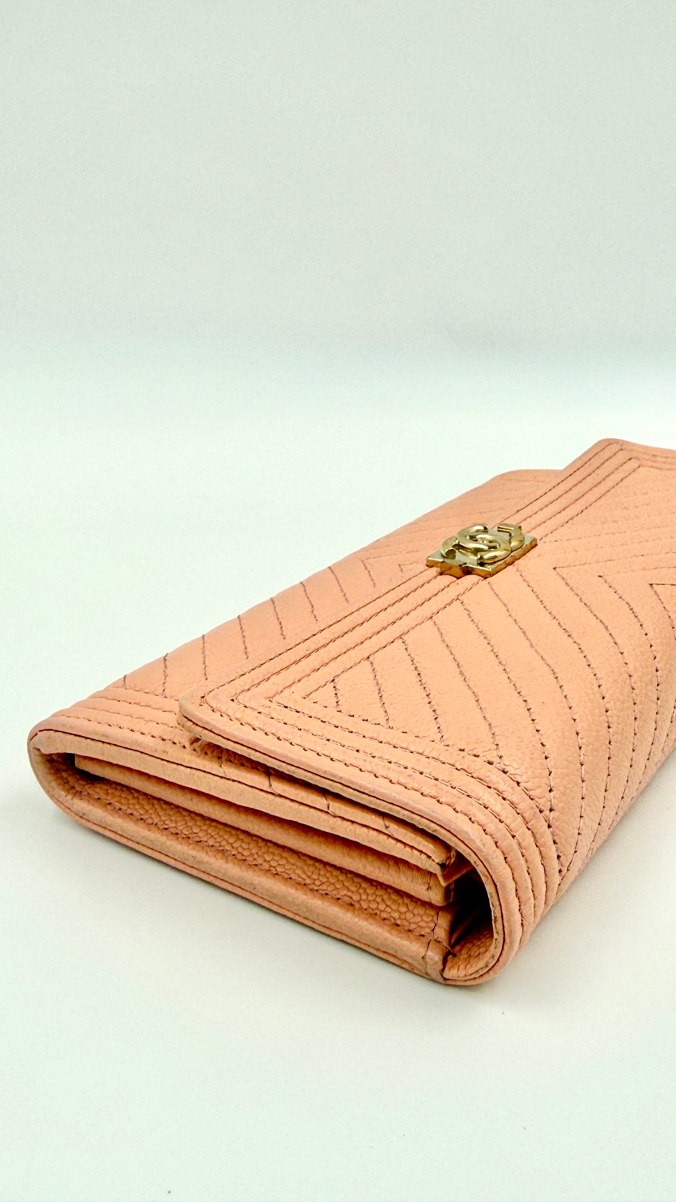 Chanel Caviar Leather Chevron Boy Wallet with Gold Hardware - Pre Owned Authentic