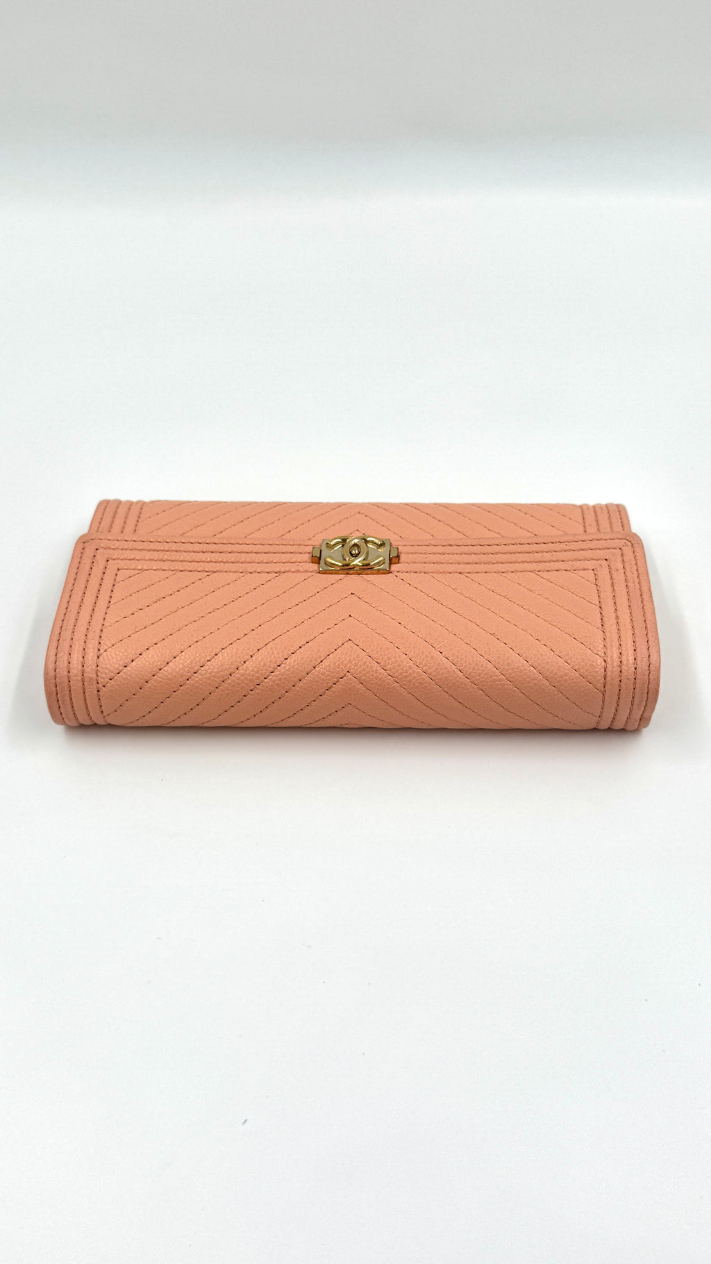 Chanel Caviar Leather Chevron Boy Wallet with Gold Hardware - Pre Owned Authentic