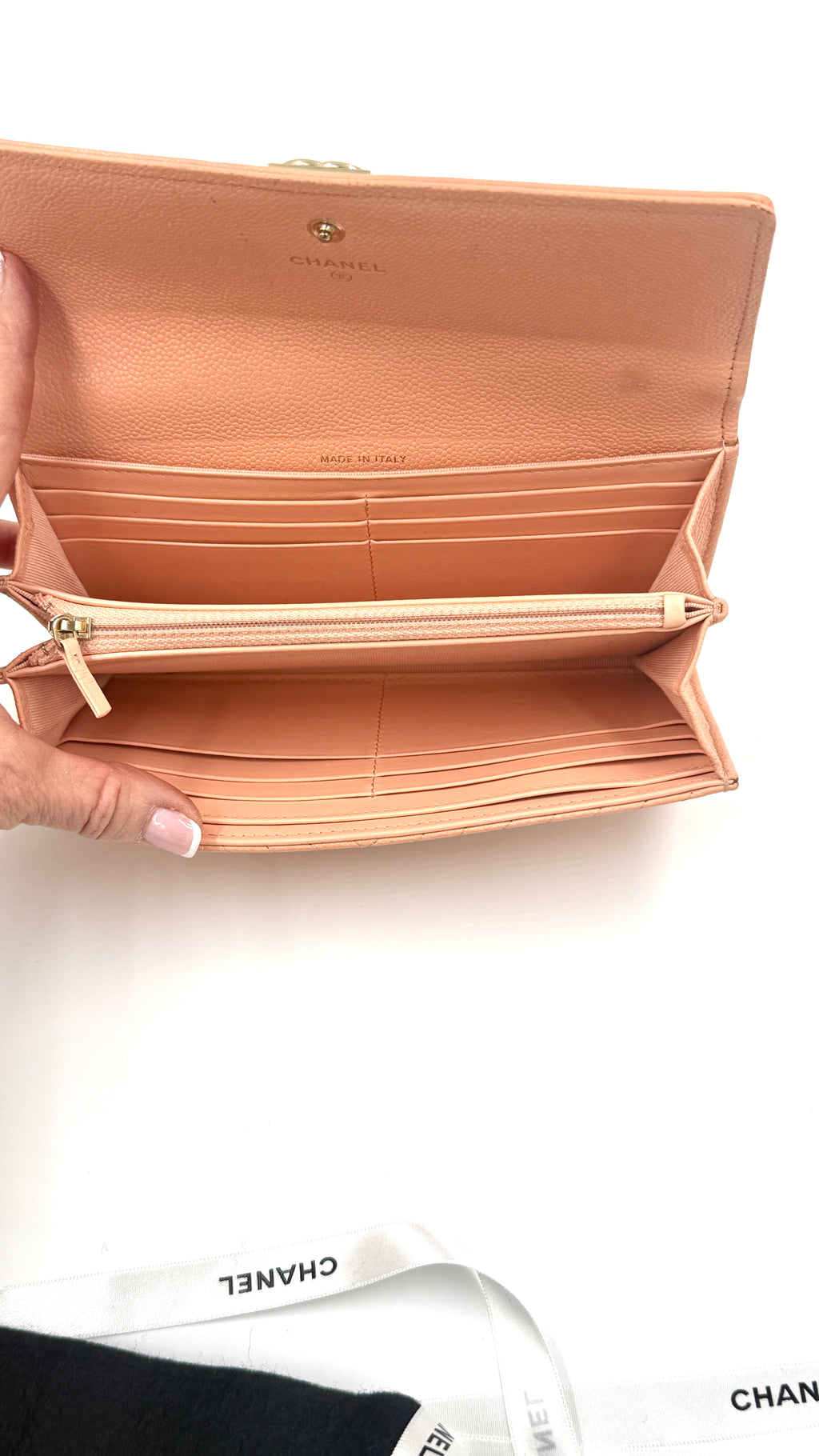 Chanel Caviar Leather Chevron Boy Wallet with Gold Hardware - Pre Owned Authentic