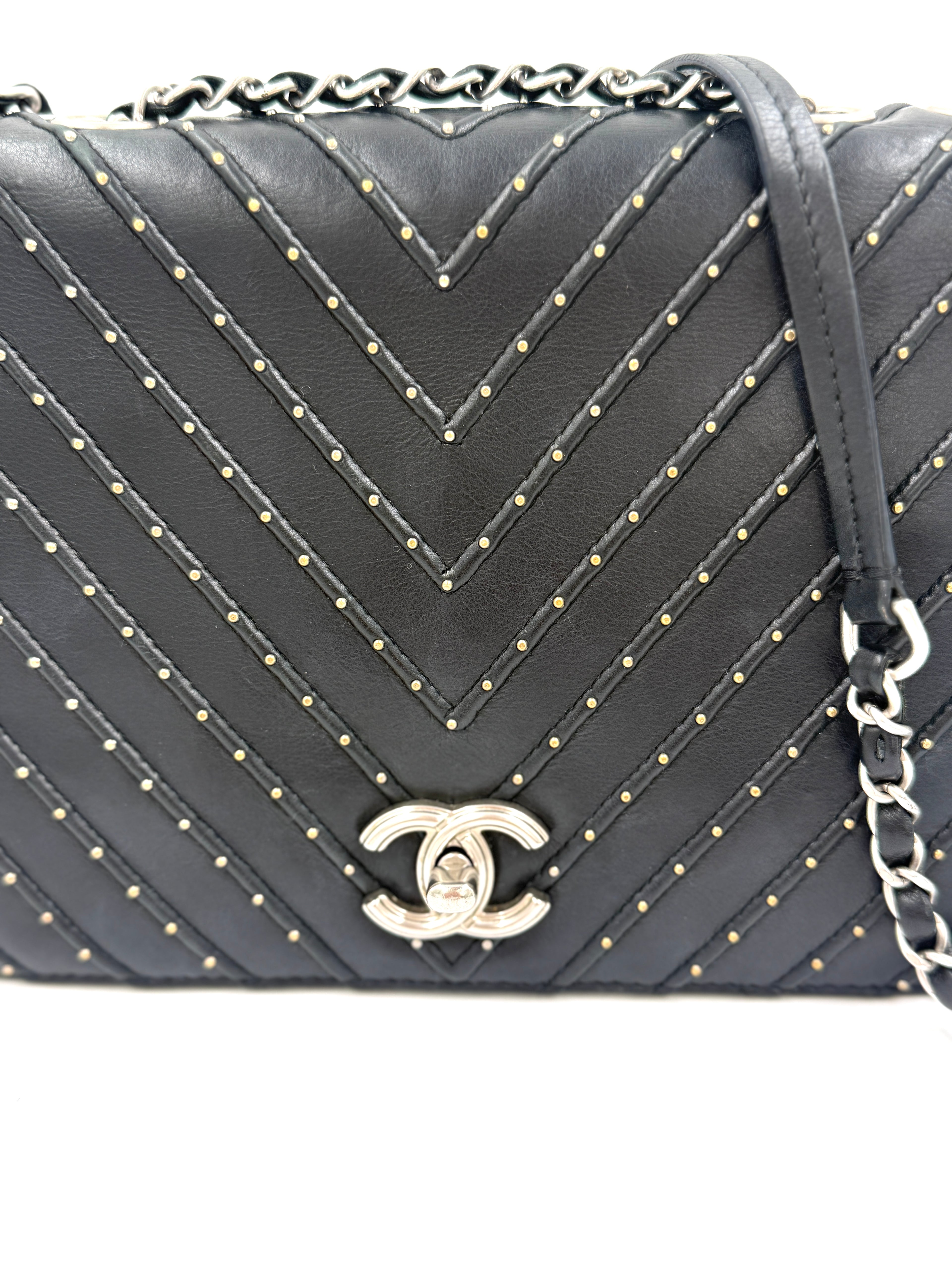 Chanel Studded Chevron CC Flap Bag - Pre Owned Authentic