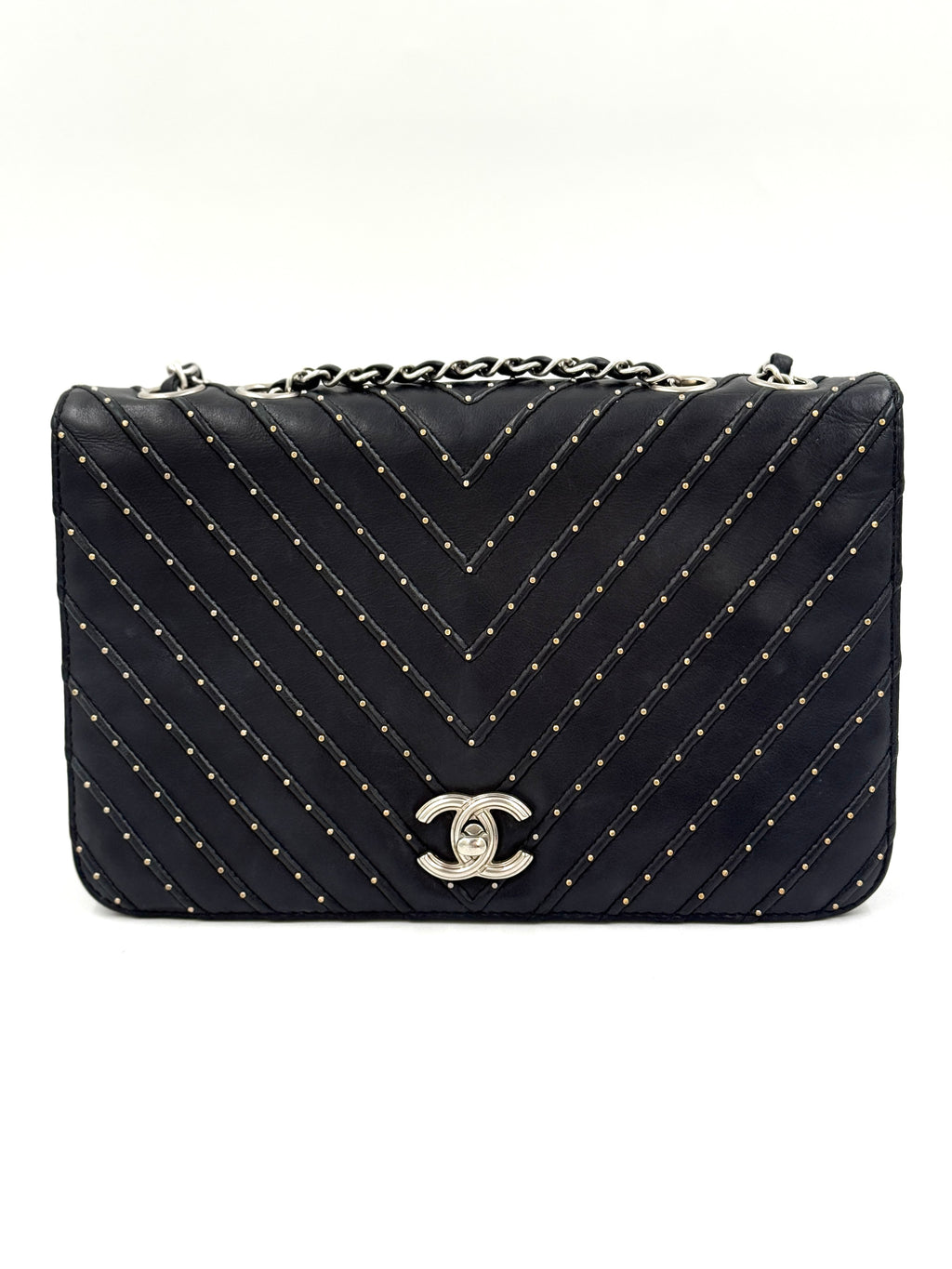 Chanel Studded Chevron CC Flap Bag - Pre Owned Authentic