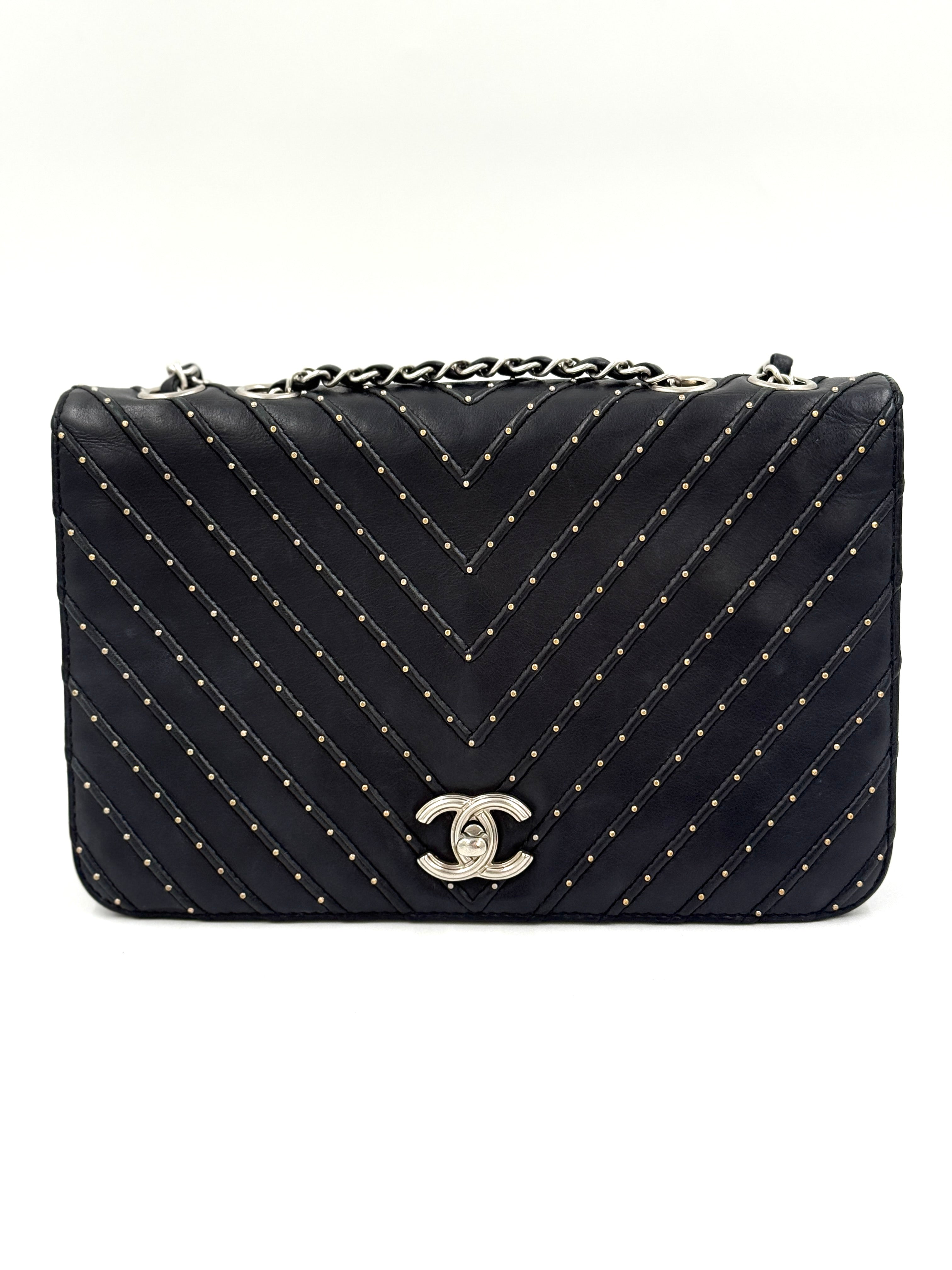 Chanel Studded Chevron CC Flap Bag - Pre Owned Authentic