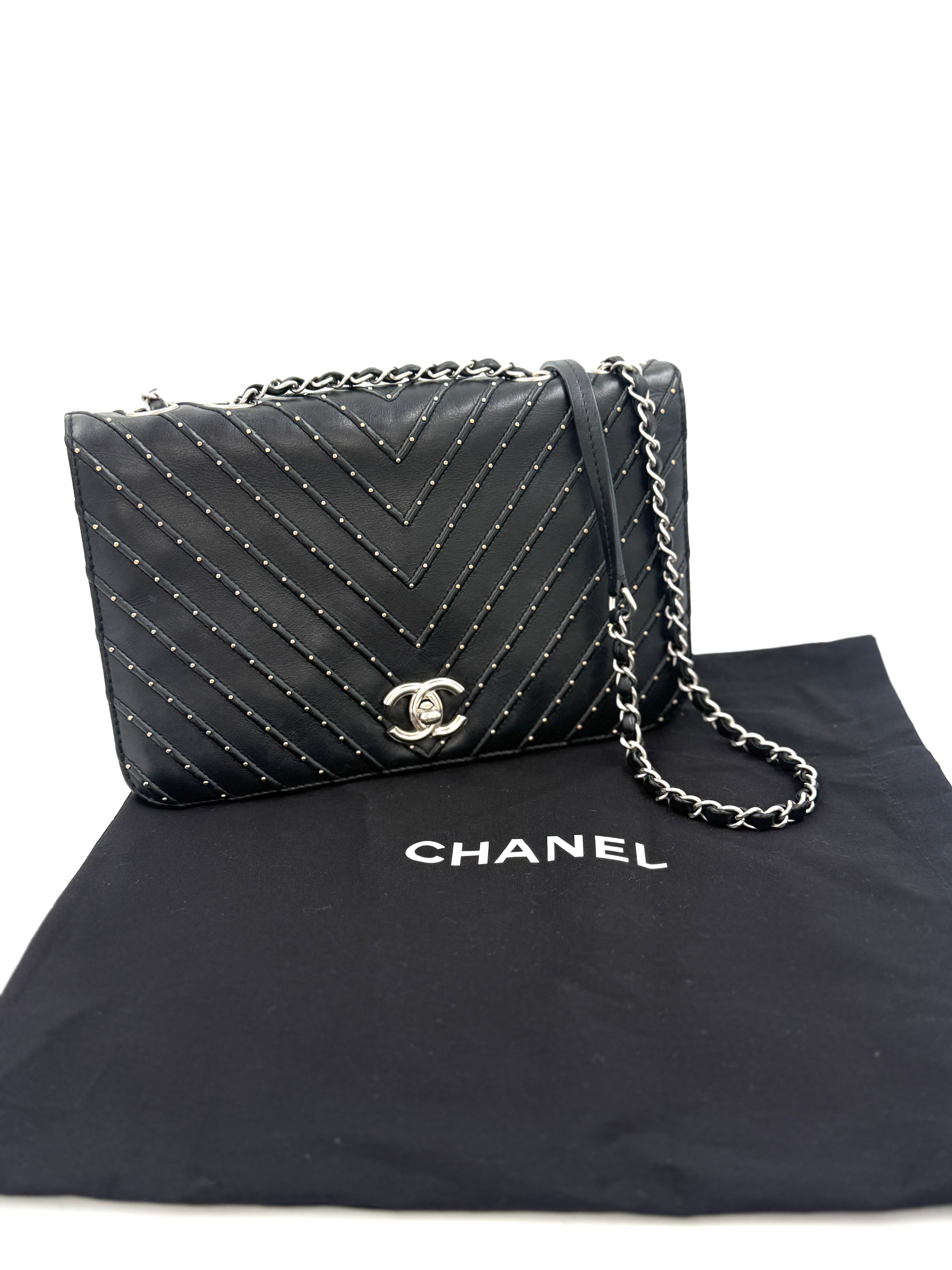 Chanel Studded Chevron CC Flap Bag - Pre Owned Authentic