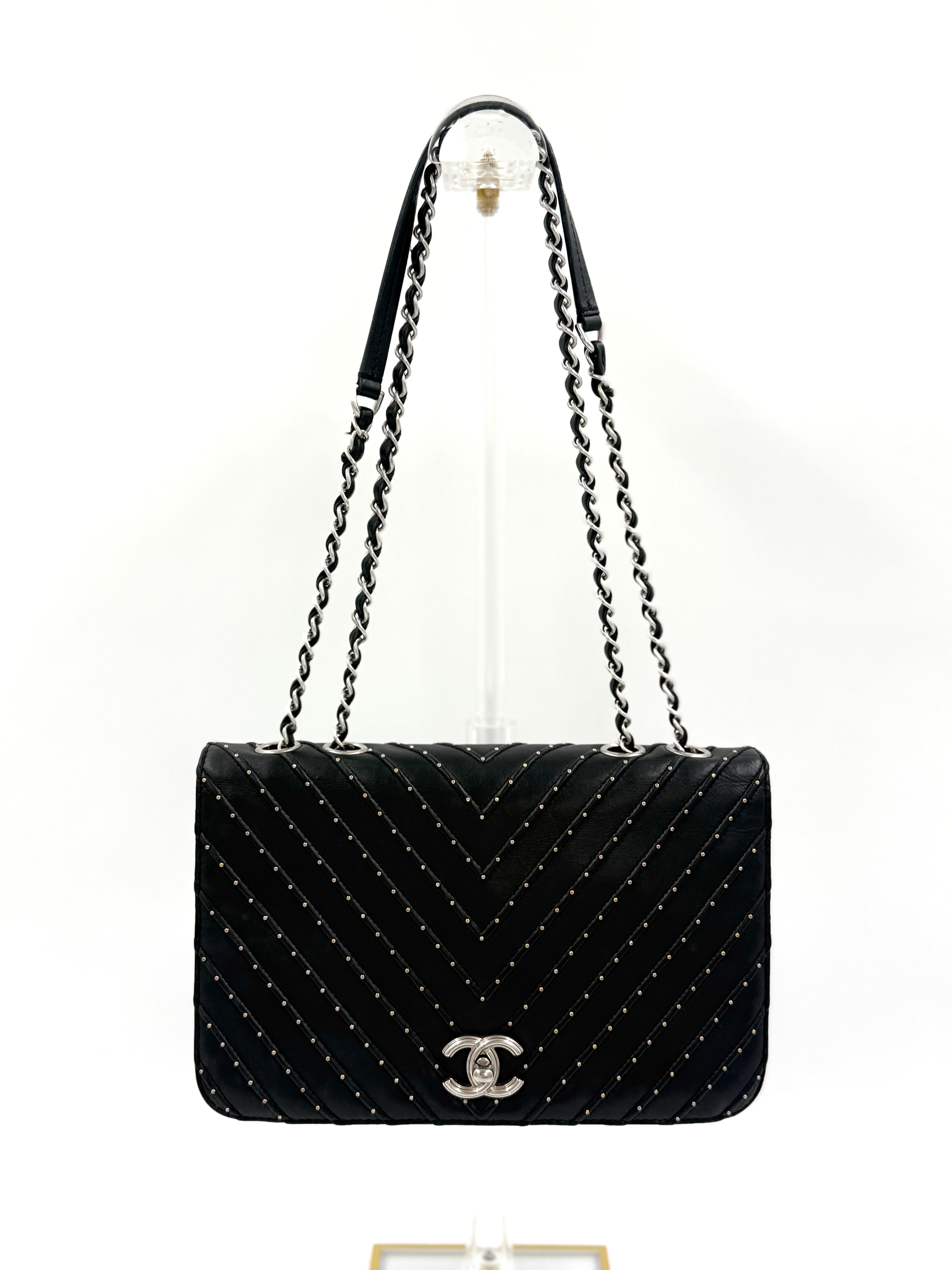 Chanel Studded Chevron CC Flap Bag - Pre Owned Authentic