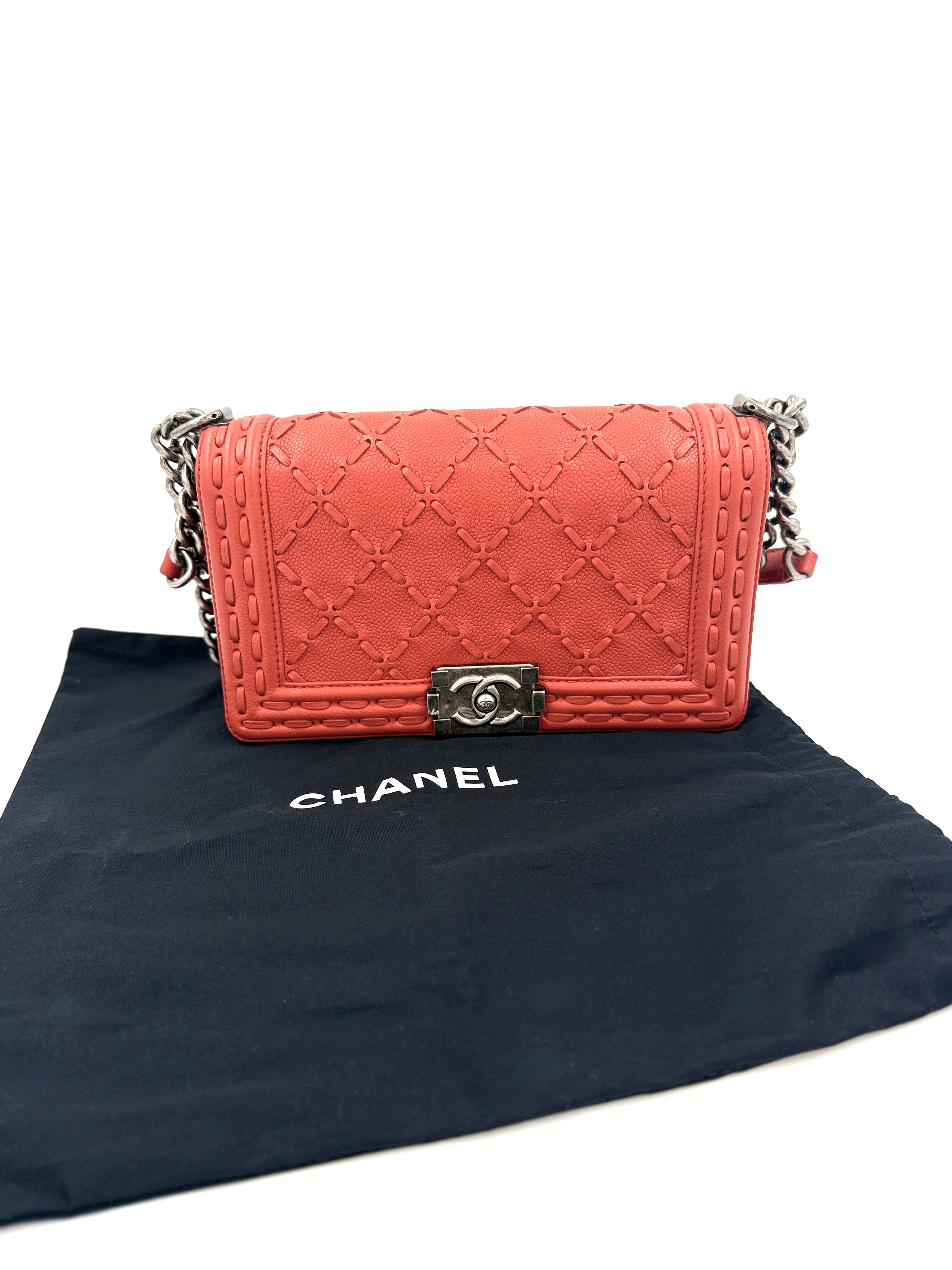 Chanel Paris-Dallas Boy Bag Whipstitch Caviar Medium with COA - Pre Owned Authentic