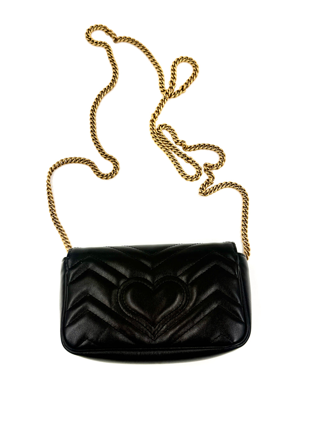 Gucci Calfskin Matelasse Super Mini GG Marmont Shoulder Bag Black Pre Owned Authentic