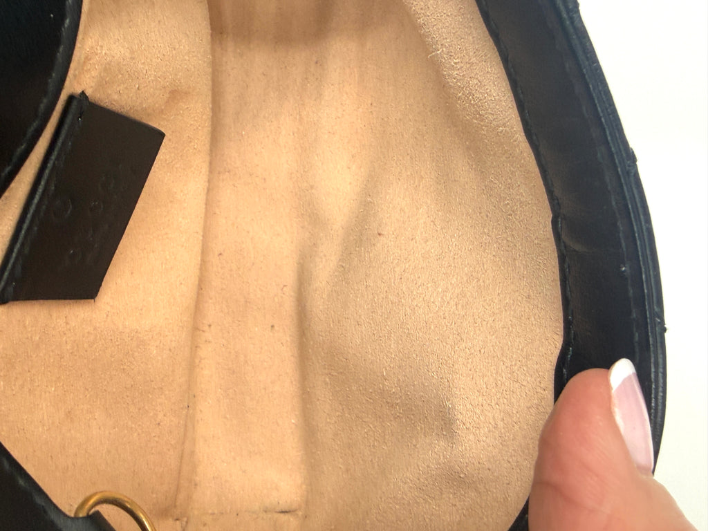 Gucci Calfskin Matelasse Super Mini GG Marmont Shoulder Bag Black Pre Owned Authentic