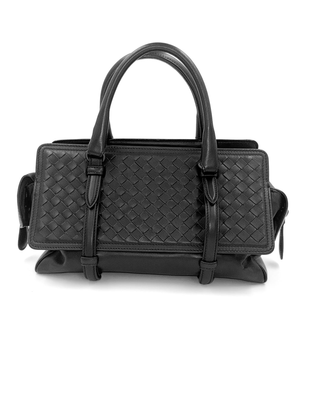 Bottega Veneta Black Intrecciato Woven Nappa Leather Monaco Medium Satchel Bag Pre Owned Authentic