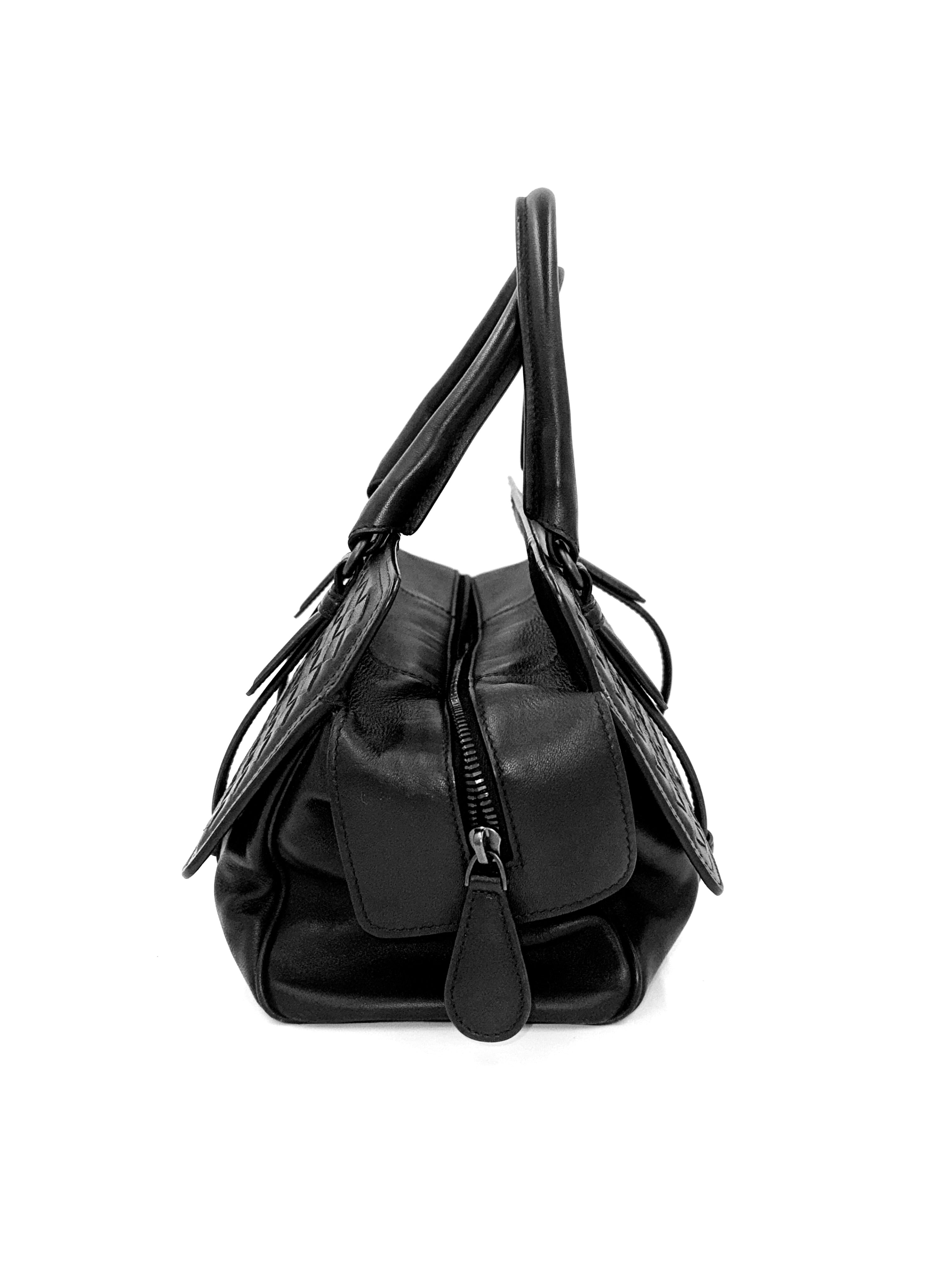 Bottega Veneta Black Intrecciato Woven Nappa Leather Monaco Medium Satchel Bag Pre Owned Authentic