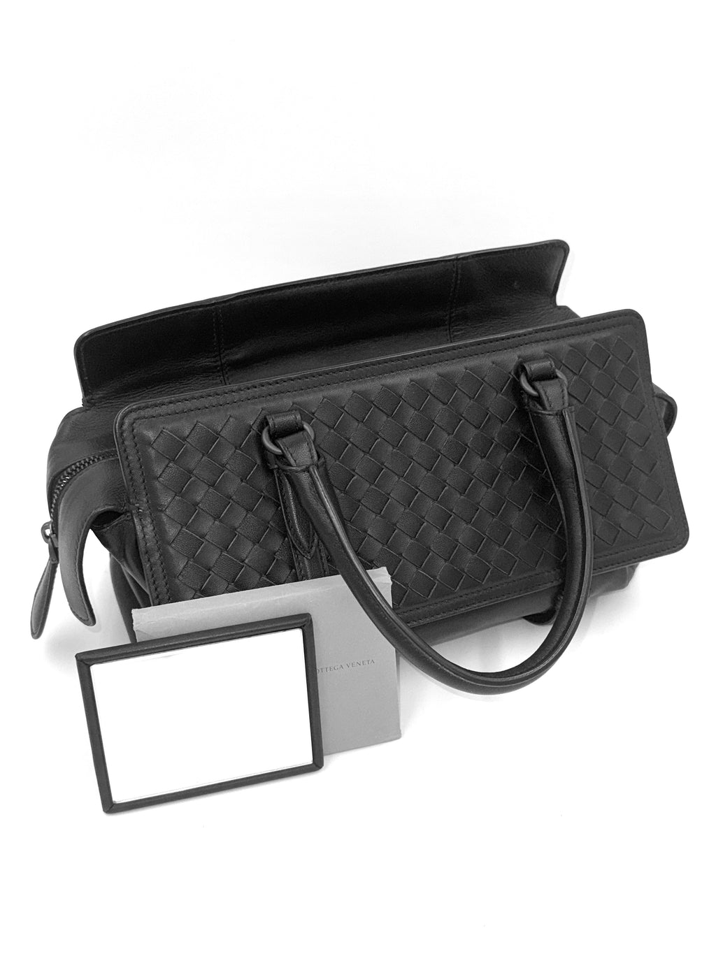 Bottega Veneta Black Intrecciato Woven Nappa Leather Monaco Medium Satchel Bag Pre Owned Authentic