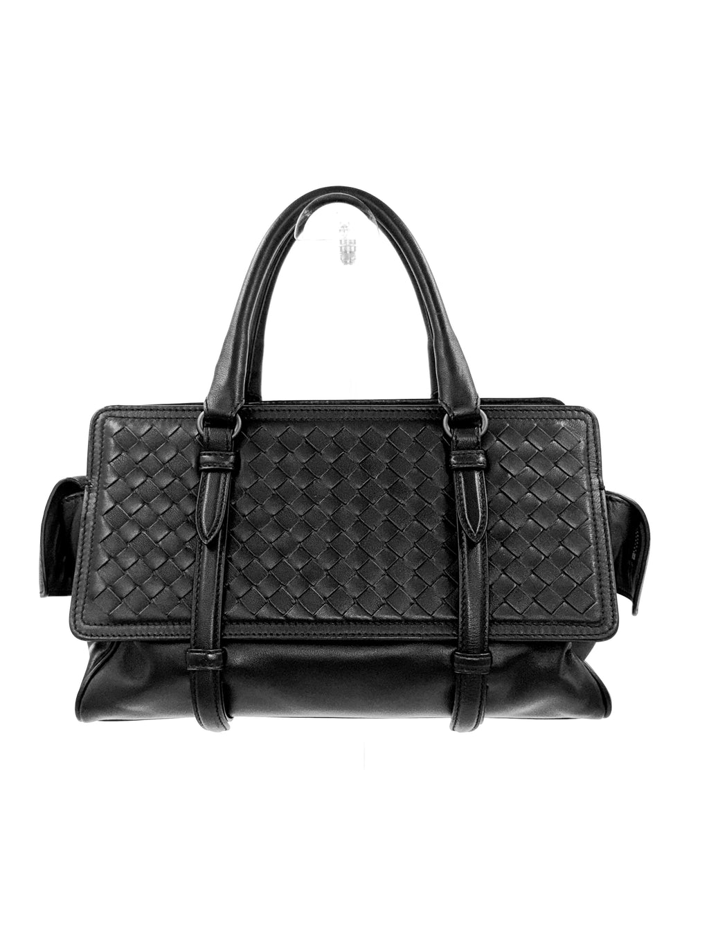 Bottega Veneta Black Intrecciato Woven Nappa Leather Monaco Medium Satchel Bag Pre Owned Authentic
