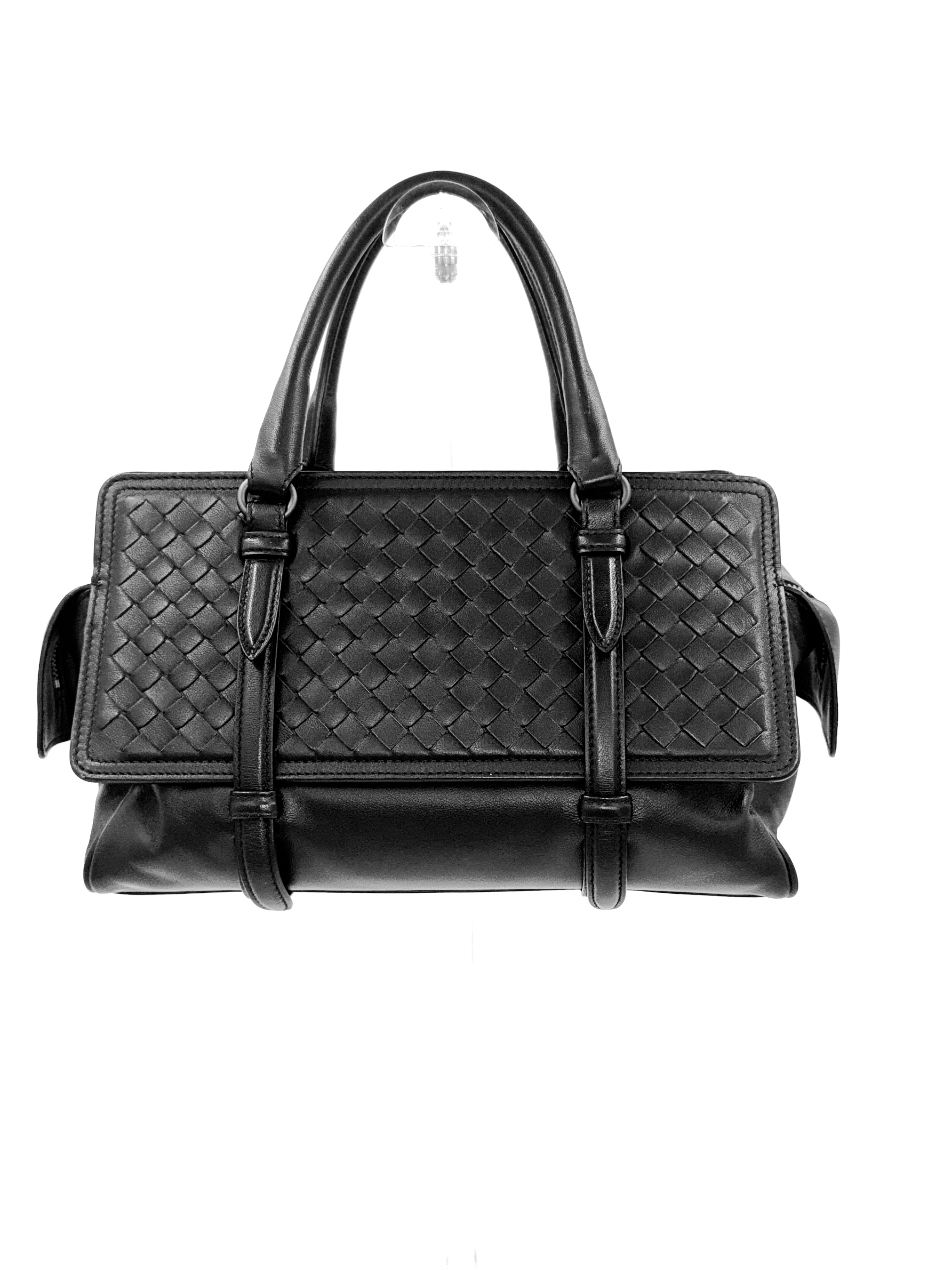 Bottega Veneta Black Intrecciato Woven Nappa Leather Monaco Medium Satchel Bag Pre Owned Authentic
