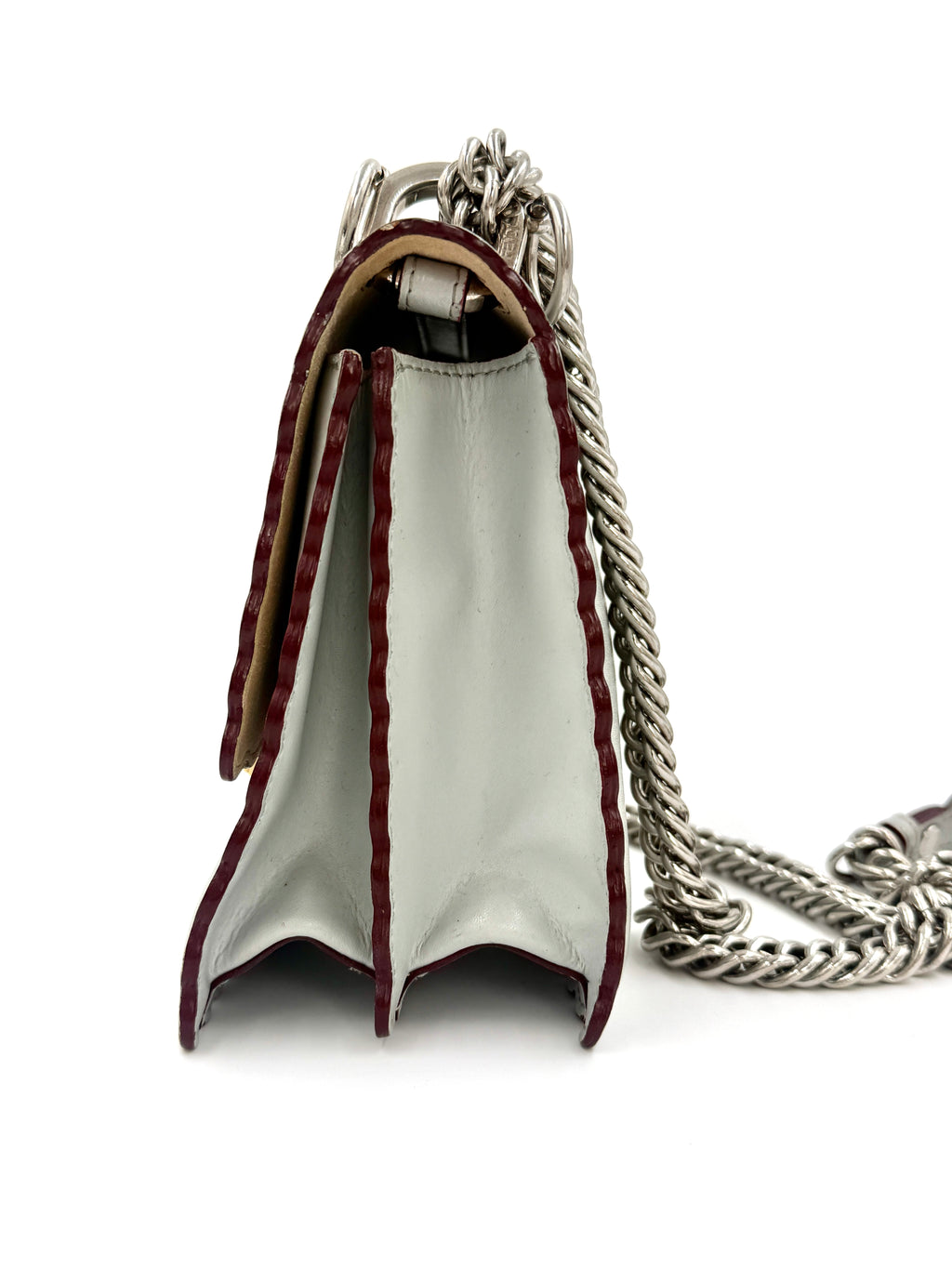 Fendi Kan Scalloped Edge Shoulder/Crossbody Bag Gray with Burgundy Edging Silver Hardware Pre Owned Authentic