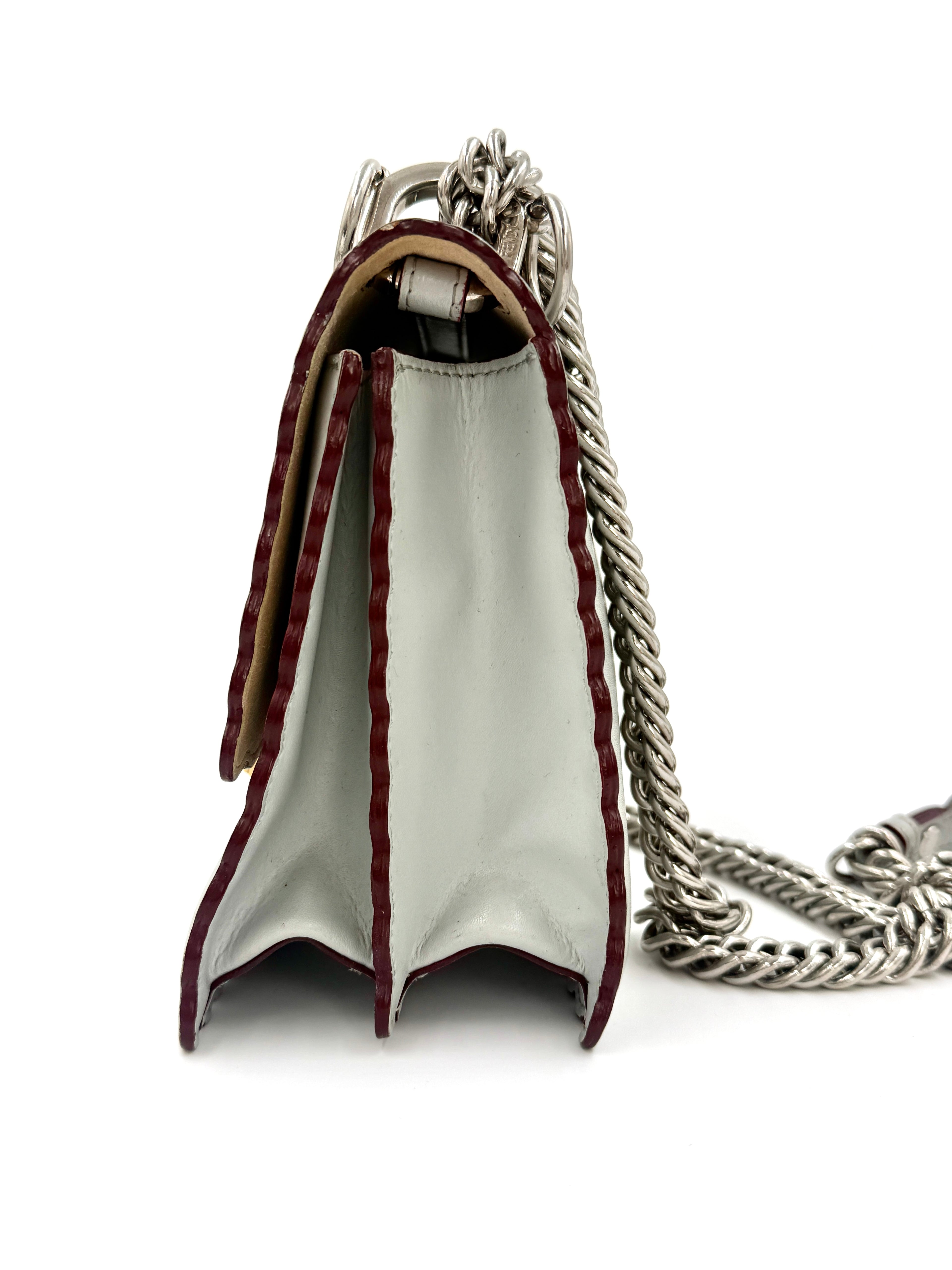 Fendi Kan Scalloped Edge Shoulder/Crossbody Bag Gray with Burgundy Edging Silver Hardware Pre Owned Authentic