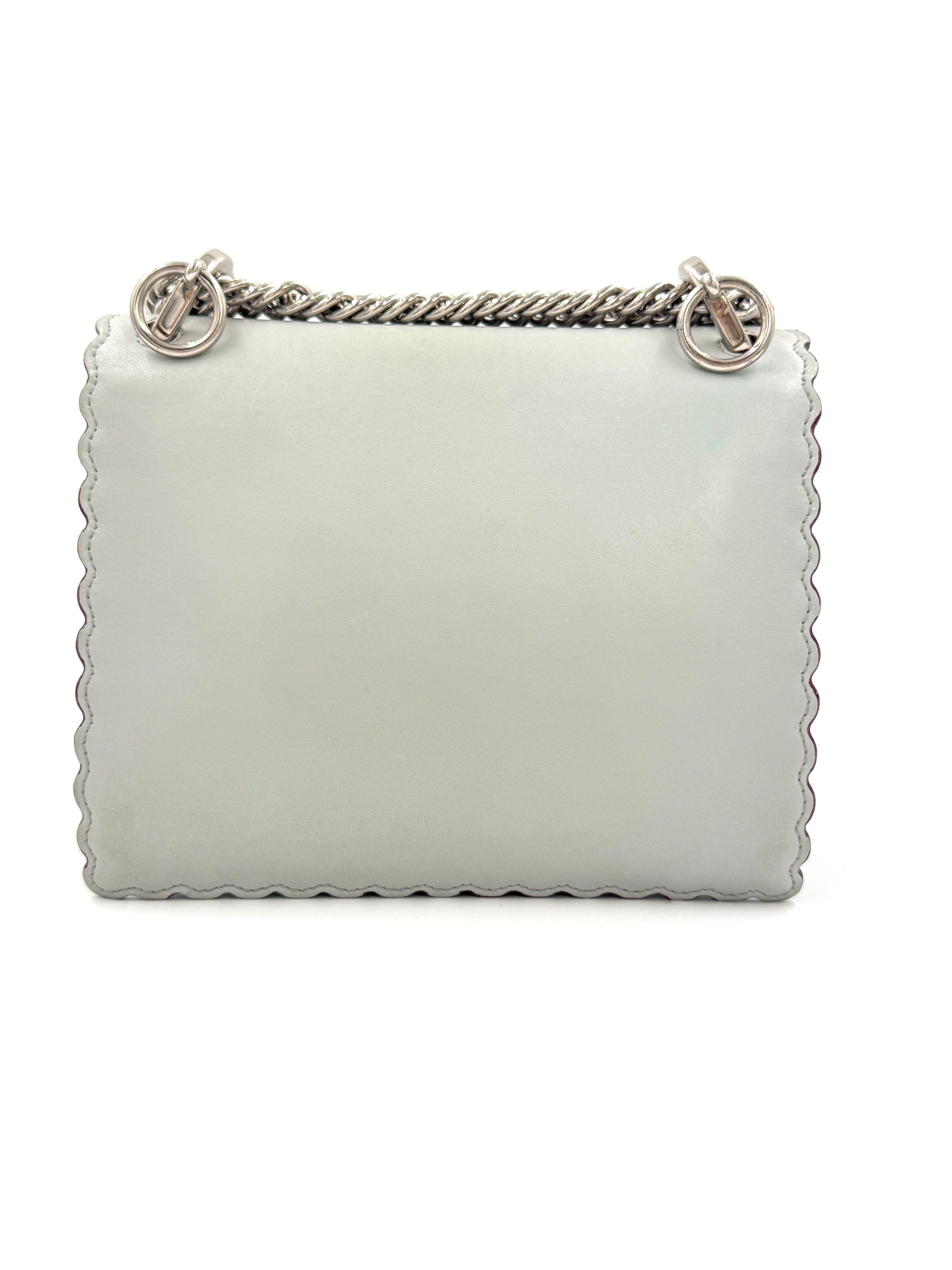 Fendi Kan Scalloped Edge Shoulder/Crossbody Bag Gray with Burgundy Edging Silver Hardware Pre Owned Authentic