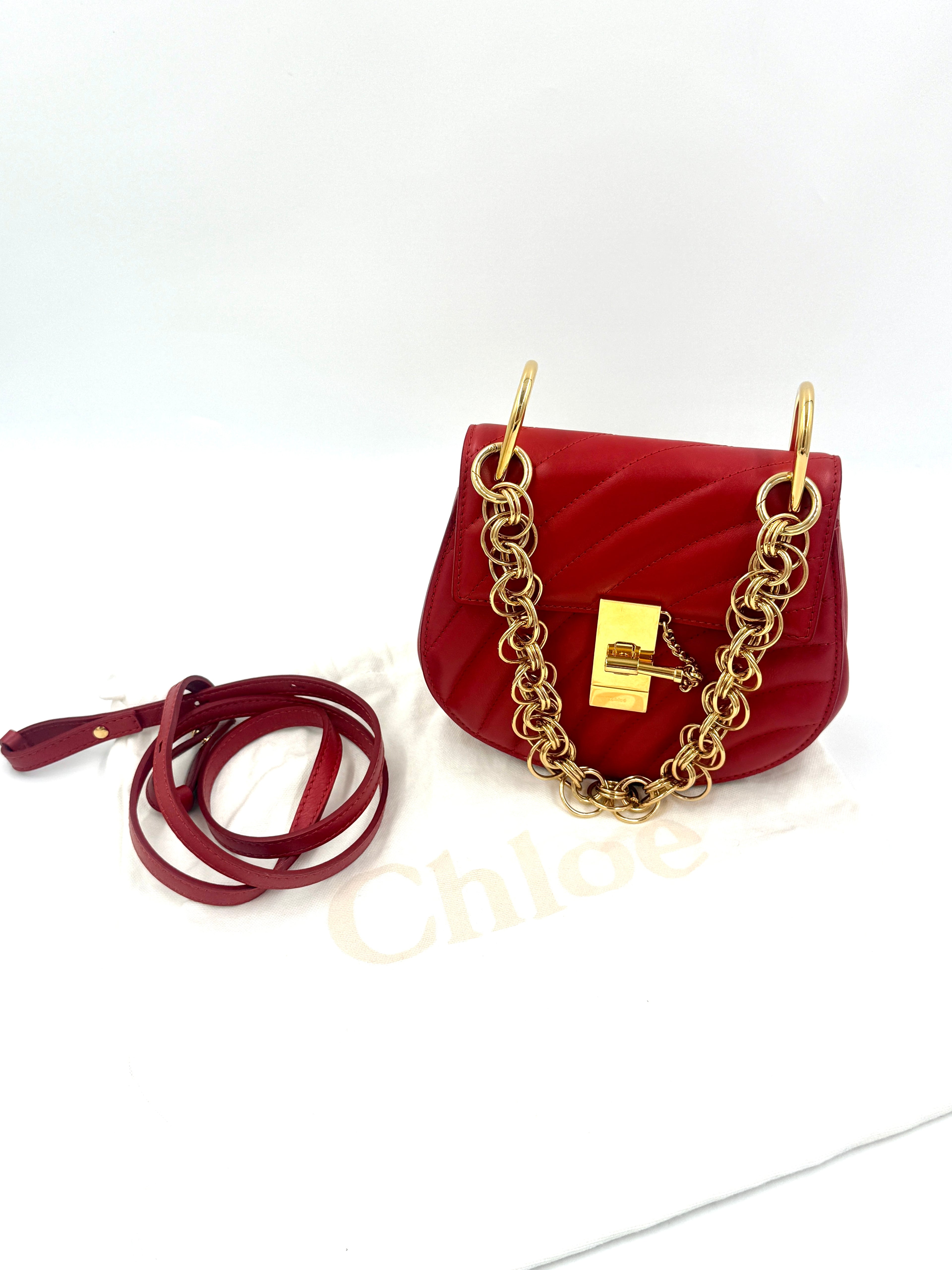 Pre-Owned Chloe Drew Bijoux Shoulder/Crossbody Bag Red - Authenticated