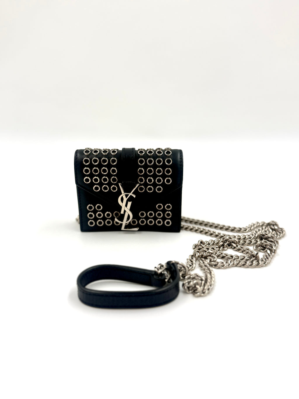 Saint Laurent Box Calfskin Grommet mini Crossbody Bag Black Leather Pre Owned Authentic