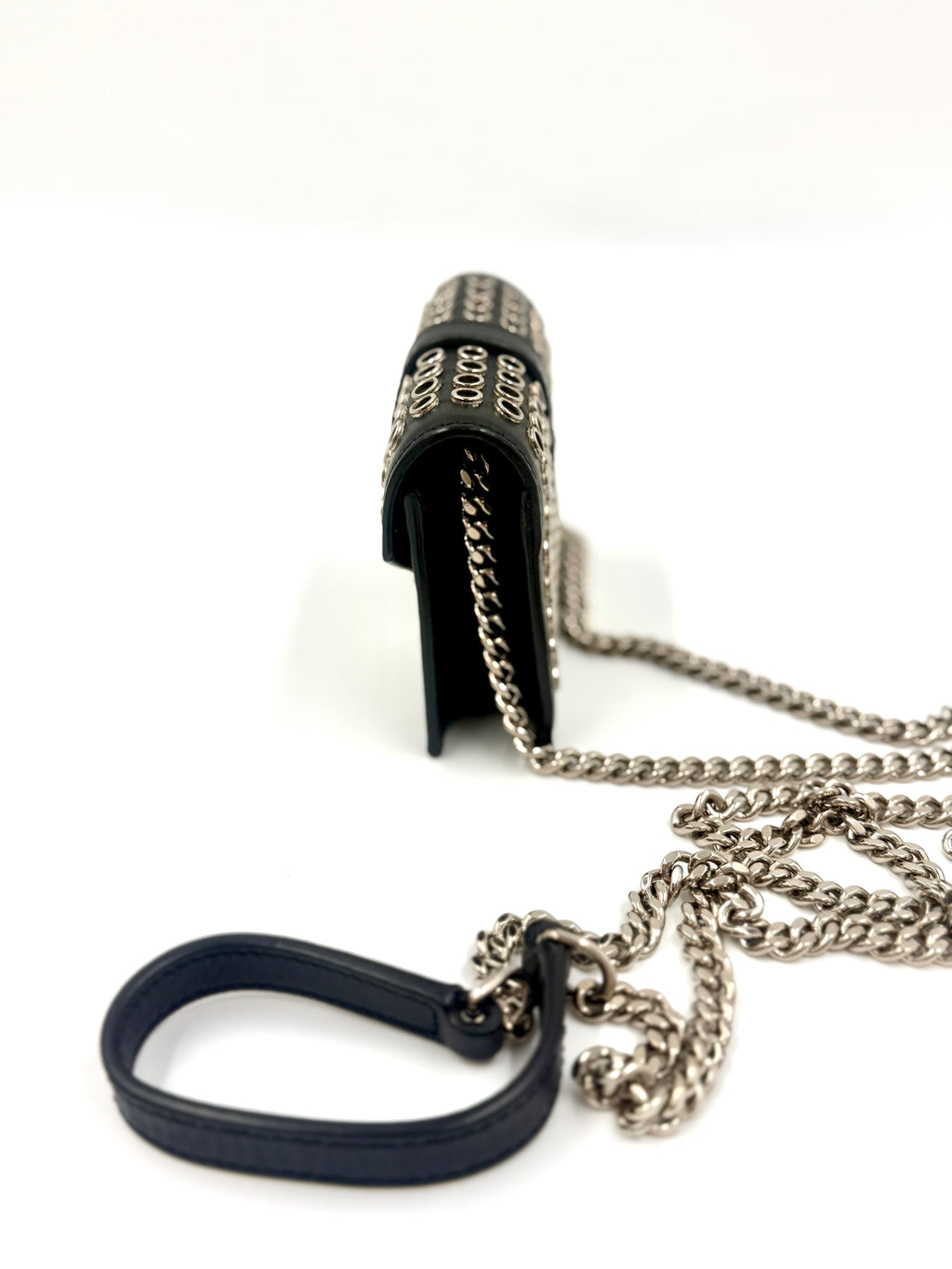 Saint Laurent Box Calfskin Grommet mini Crossbody Bag Black Leather Pre Owned Authentic