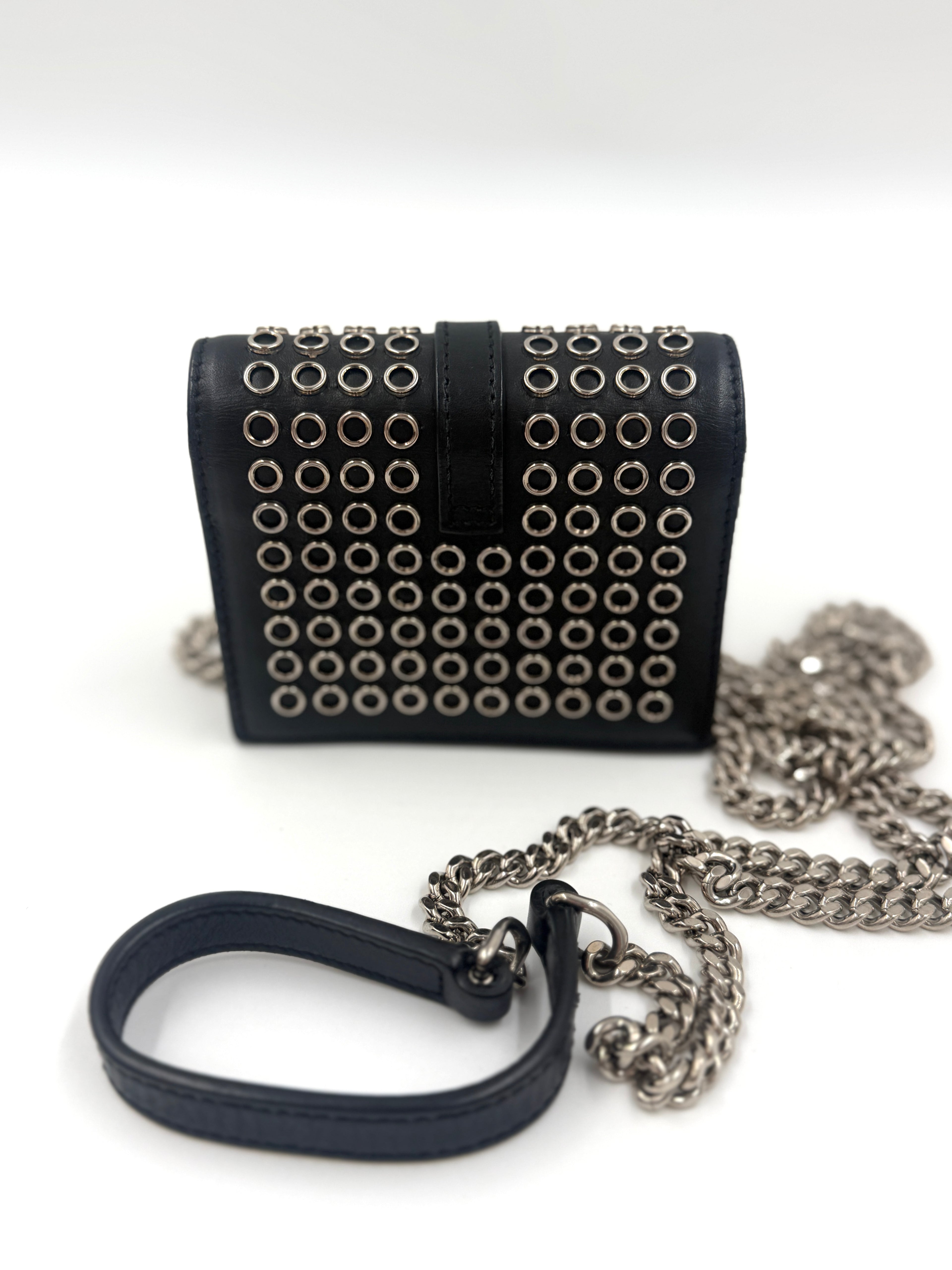 Saint Laurent Box Calfskin Grommet mini Crossbody Bag Black Leather Pre Owned Authentic