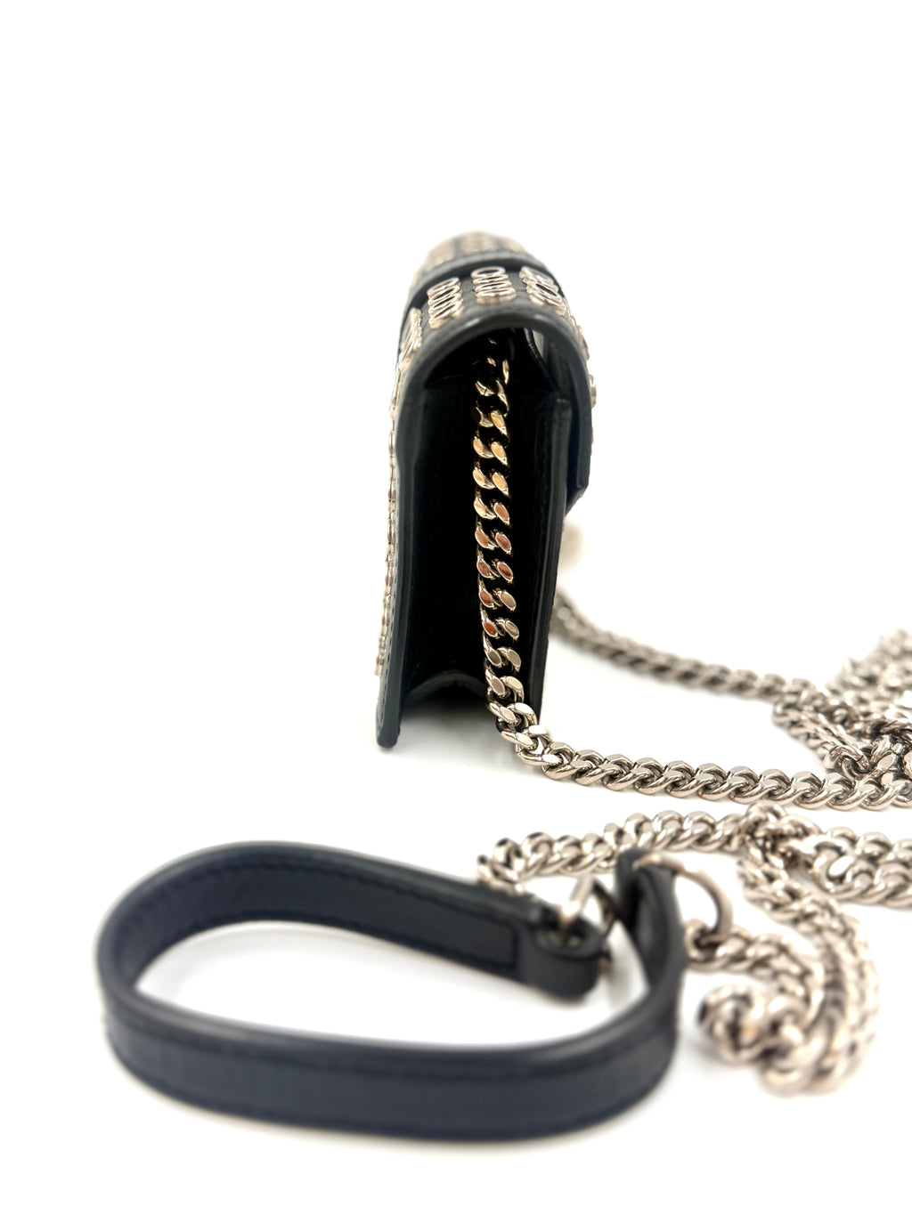 Saint Laurent Box Calfskin Grommet mini Crossbody Bag Black Leather Pre Owned Authentic