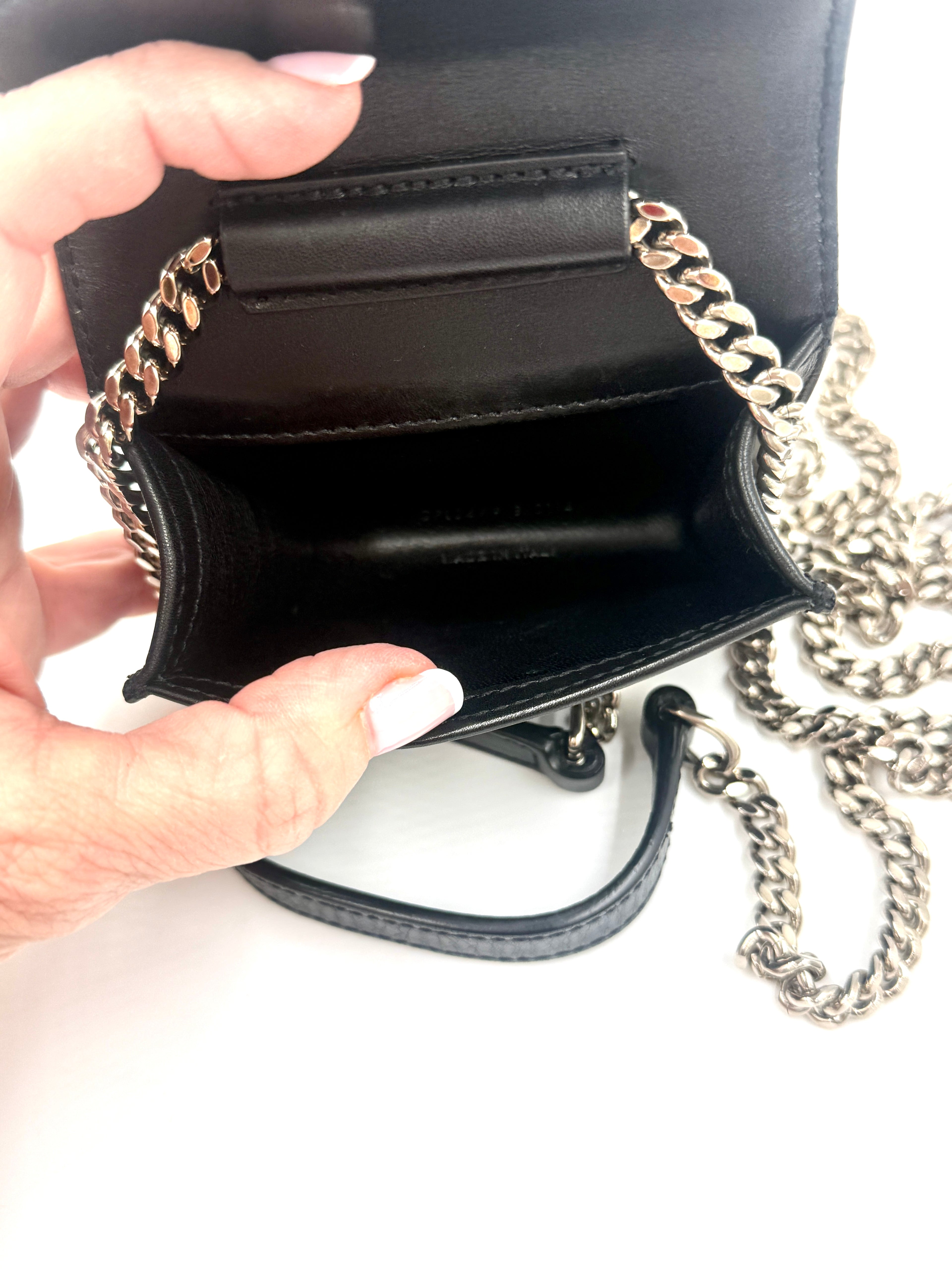 Saint Laurent Box Calfskin Grommet mini Crossbody Bag Black Leather Pre Owned Authentic