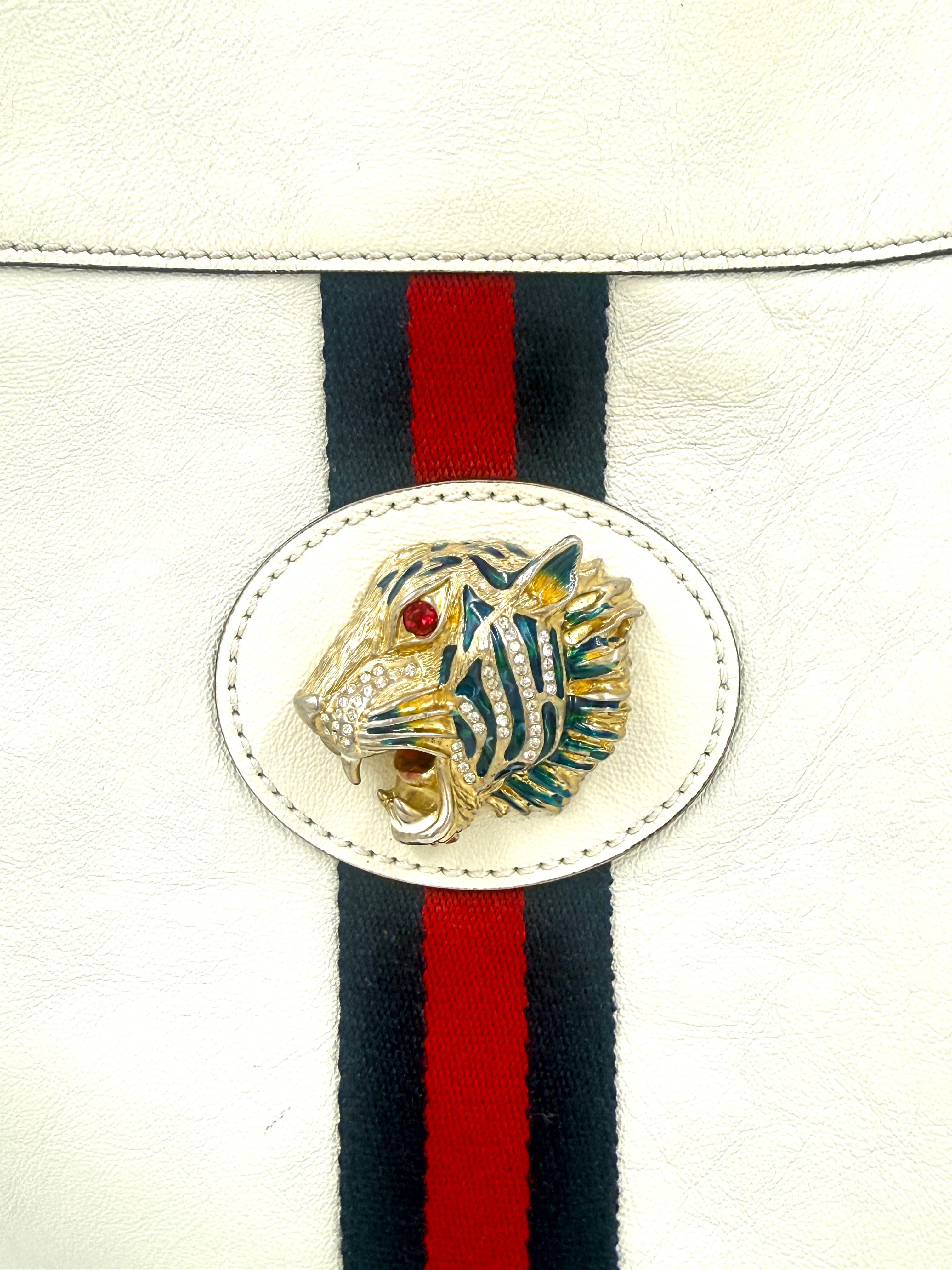 Gucci Rajah Large Leather Tote Bag White with Chain Straps and Removable Pouch Pre Owned Authentic