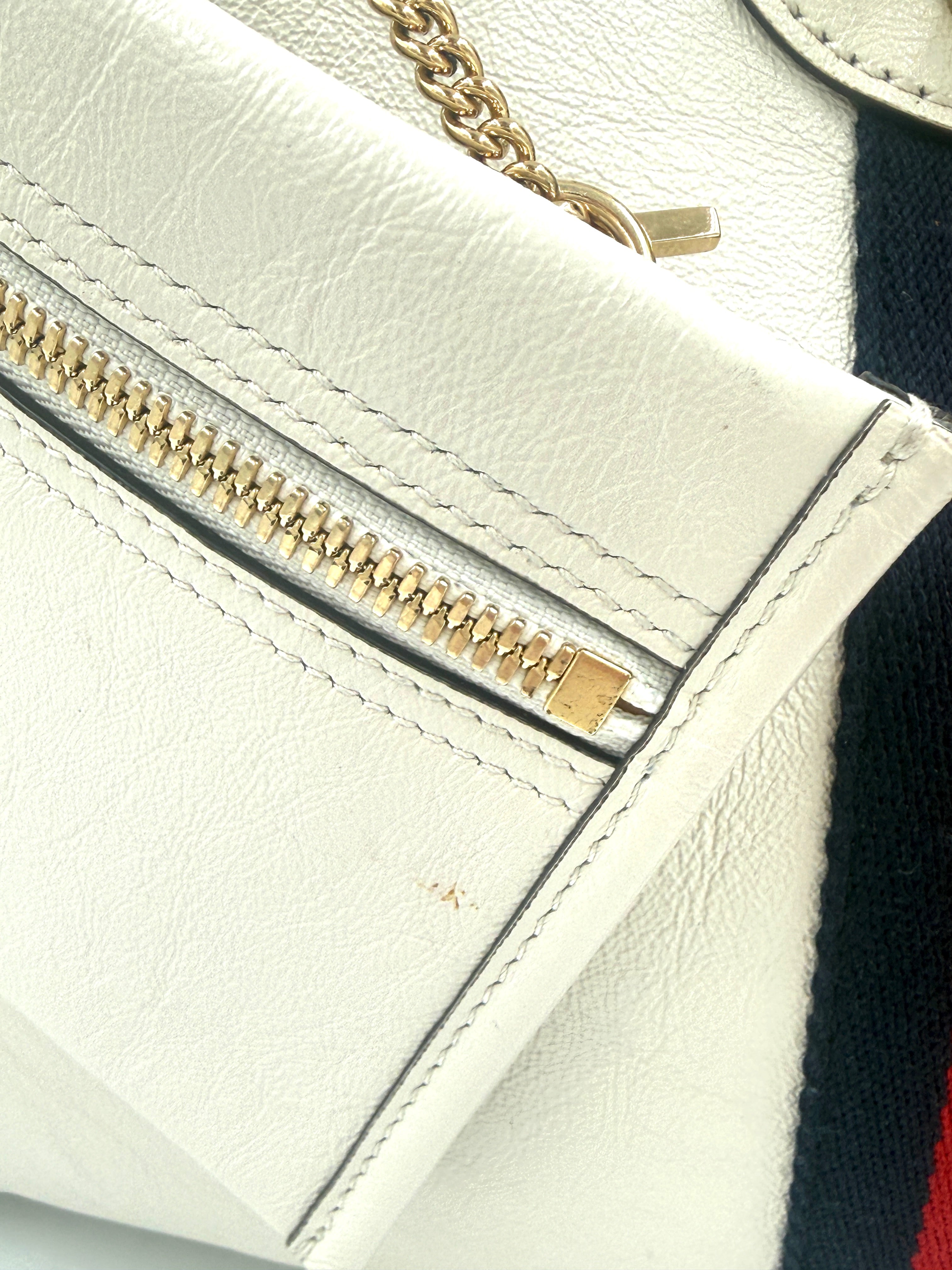 Gucci Rajah Large Leather Tote Bag White with Chain Straps and Removable Pouch Pre Owned Authentic