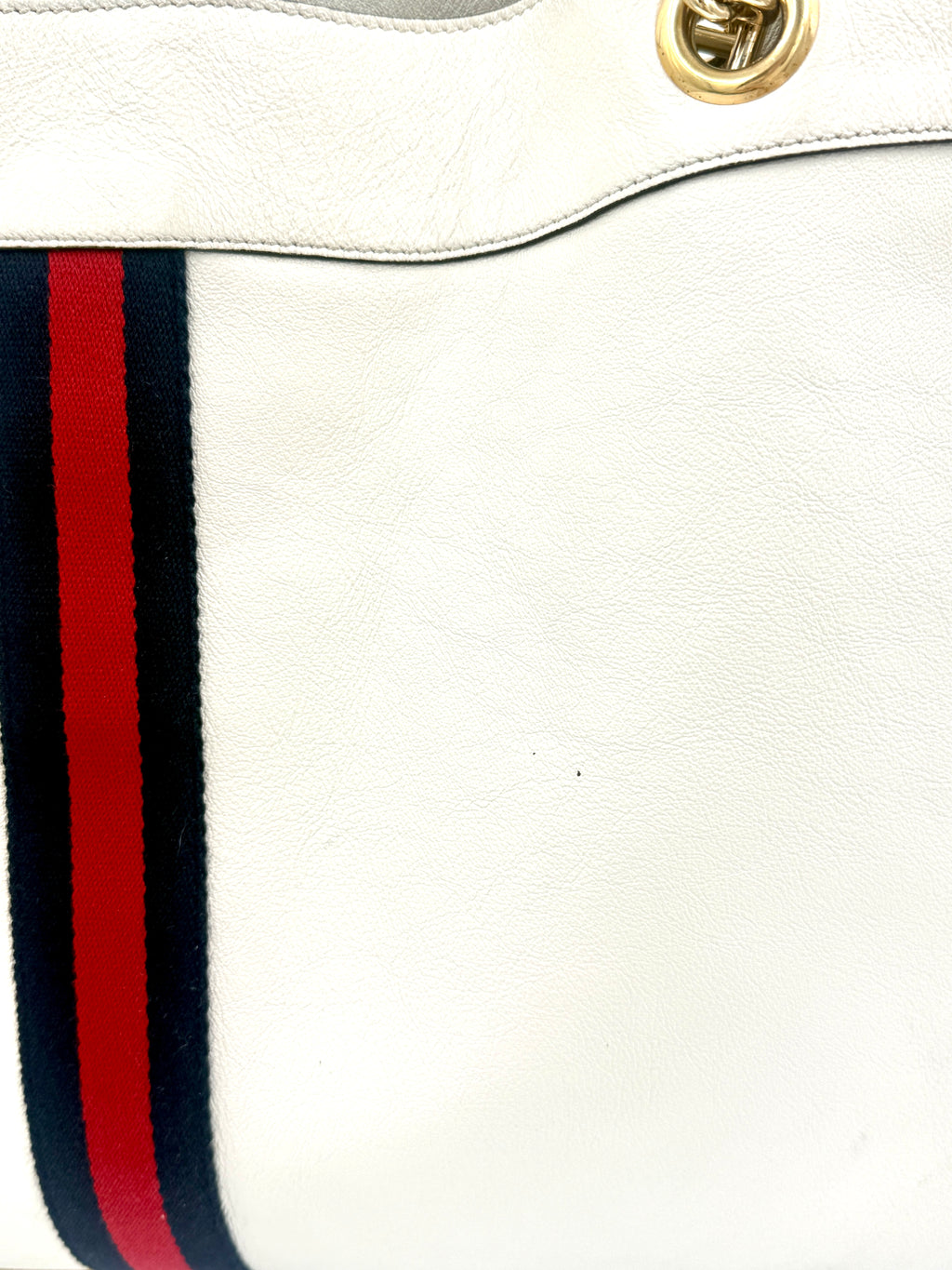 Gucci Rajah Large Leather Tote Bag White with Chain Straps and Removable Pouch Pre Owned Authentic