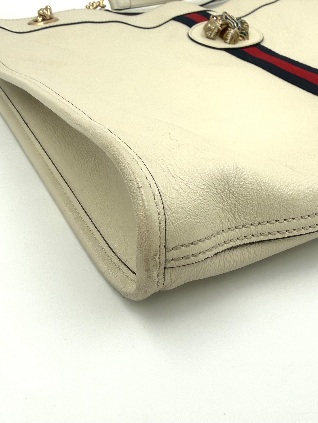 Gucci Rajah Large Leather Tote Bag White with Chain Straps and Removable Pouch Pre Owned Authentic