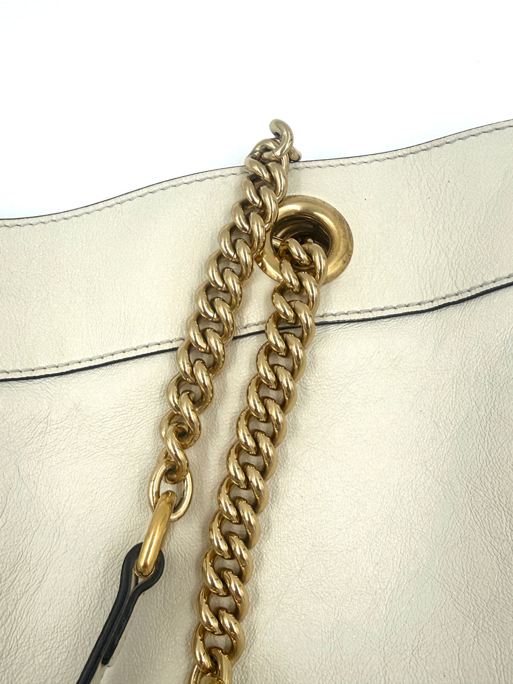 Gucci Rajah Large Leather Tote Bag White with Chain Straps and Removable Pouch Pre Owned Authentic