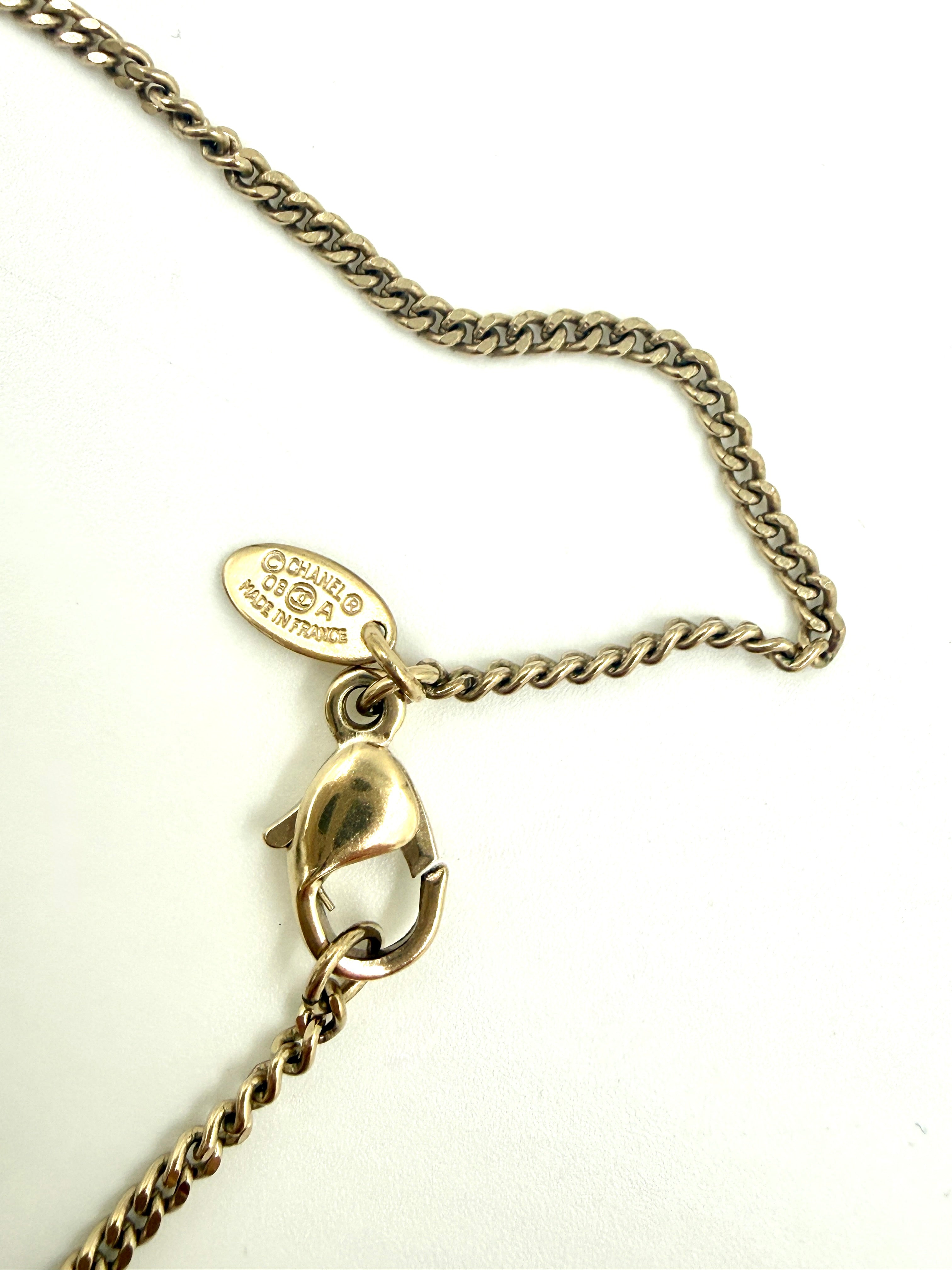 Chanel Coco Mark Faux Pearl Necklace Purple Stone 2008 Pre-Owned Authentic