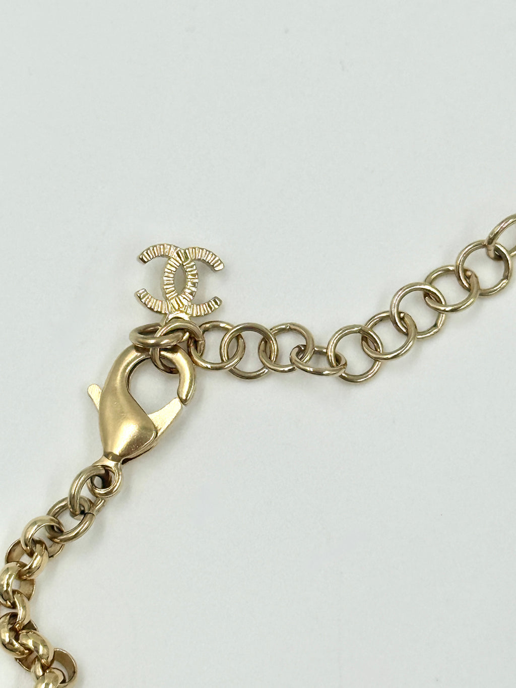 Chanel 24k Gold Plated CC Heart Pendant Necklace with Strass Crystals and Pearl Accents Pre Owned Authentic