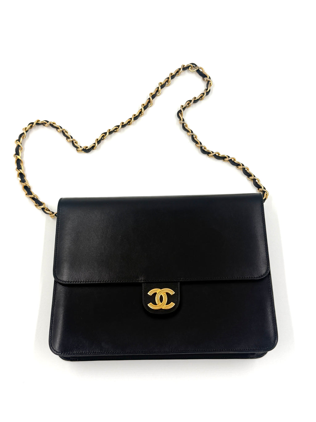 Chanel Square Single Flap Bag 1980s Gold Hardware Pre-Owned Authentic