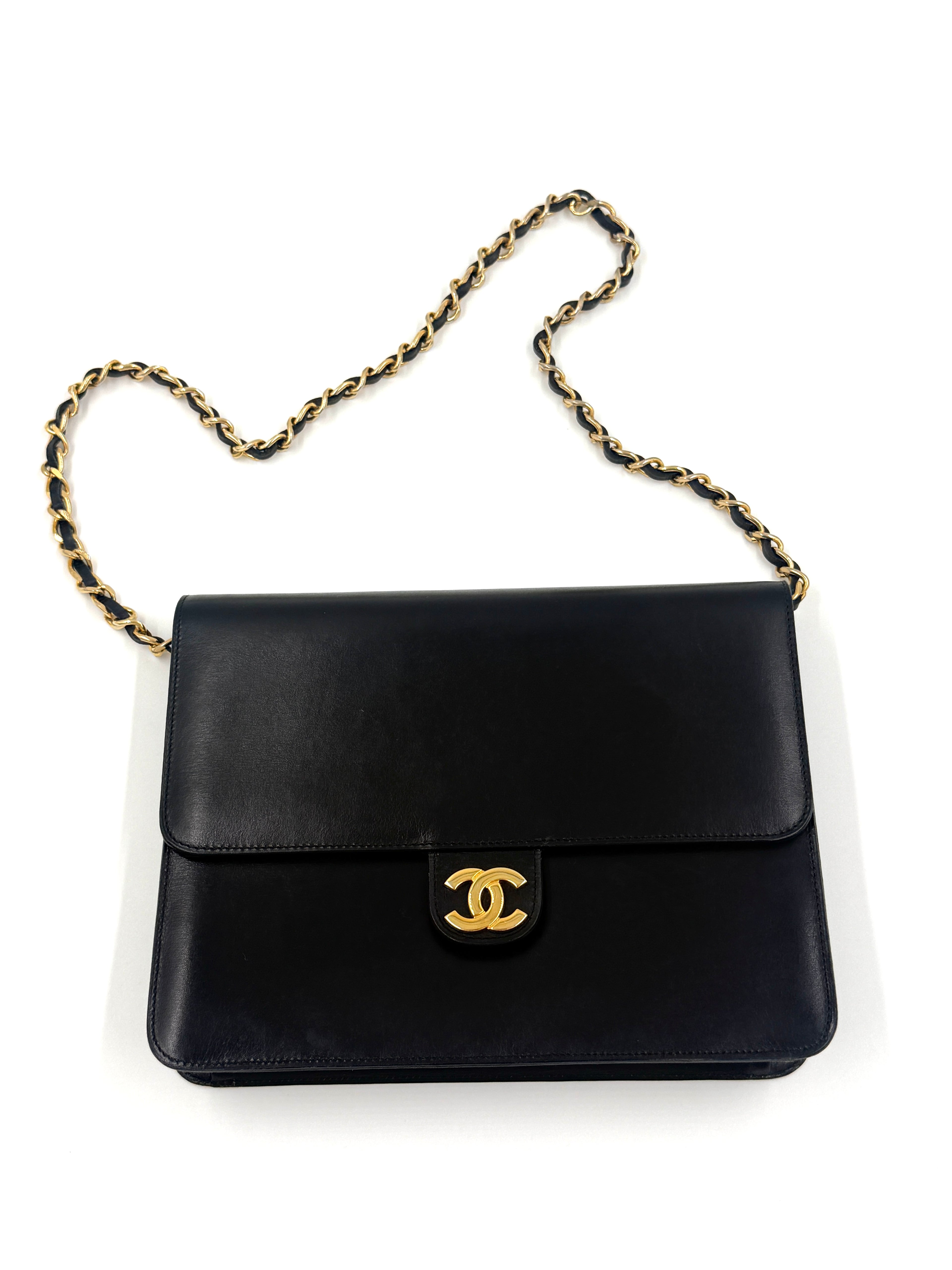 Chanel Square Single Flap Bag 1980s Gold Hardware Pre-Owned Authentic