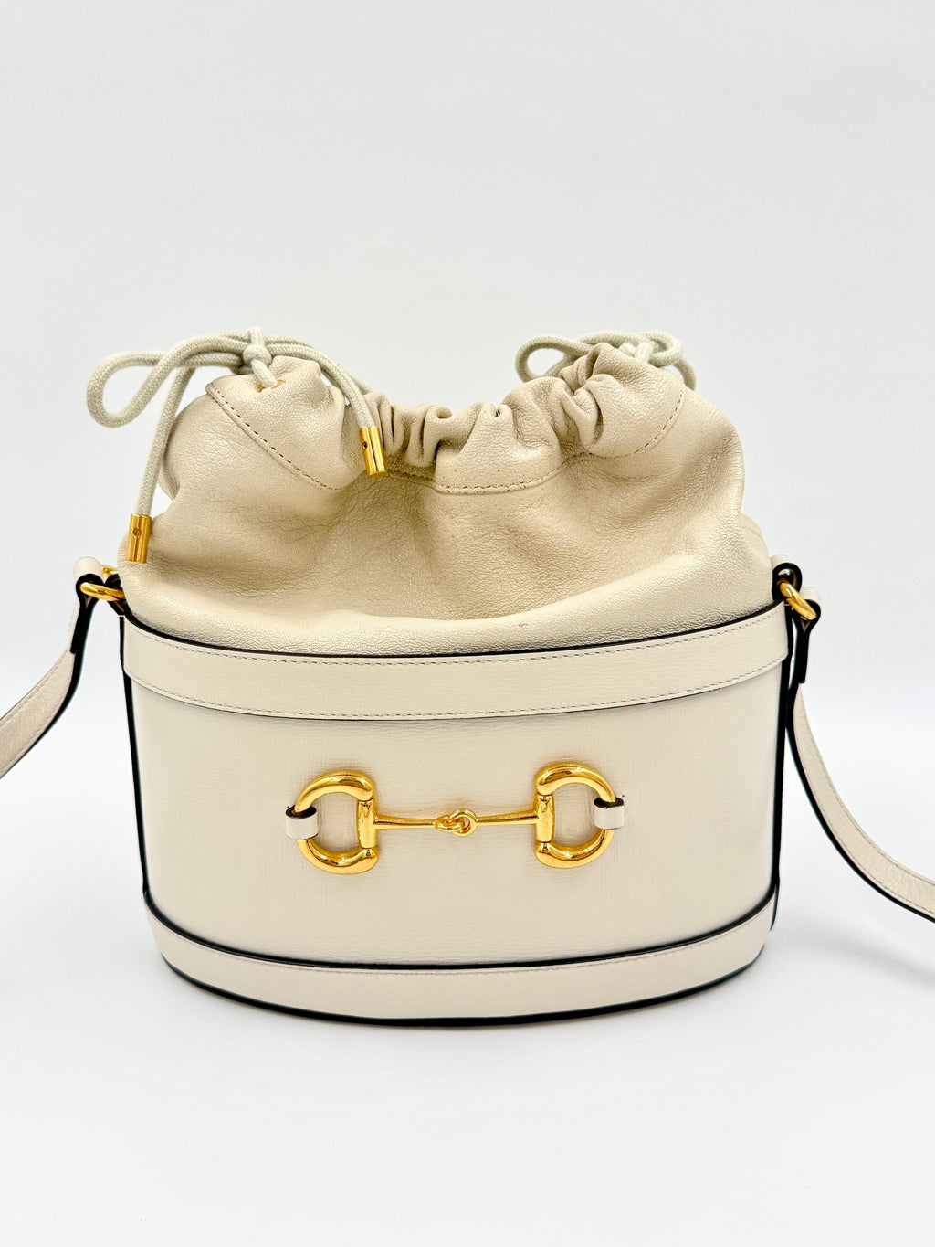 Gucci Leather Horsebit 1955 Bucket Bag with Crossbody Strap Pre Owned Authentic