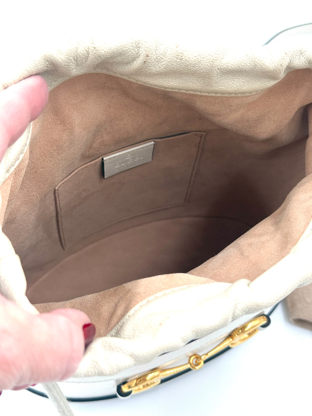 Gucci Leather Horsebit 1955 Bucket Bag with Crossbody Strap Pre Owned Authentic