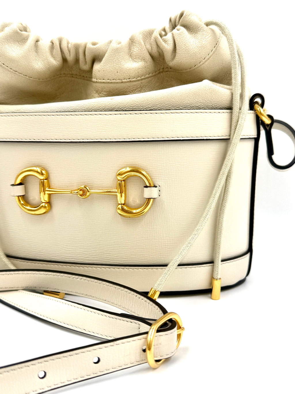 Gucci Leather Horsebit 1955 Bucket Bag with Crossbody Strap Pre Owned Authentic