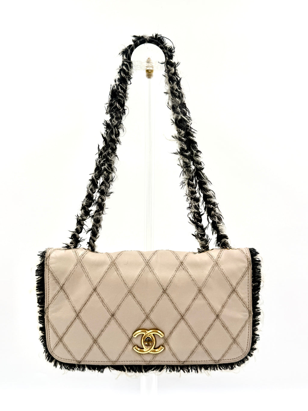Chanel Trendy CC Leather and Tweed Shoulder/Crossbody Bag Ivory and Black Pre-Owned Authentic